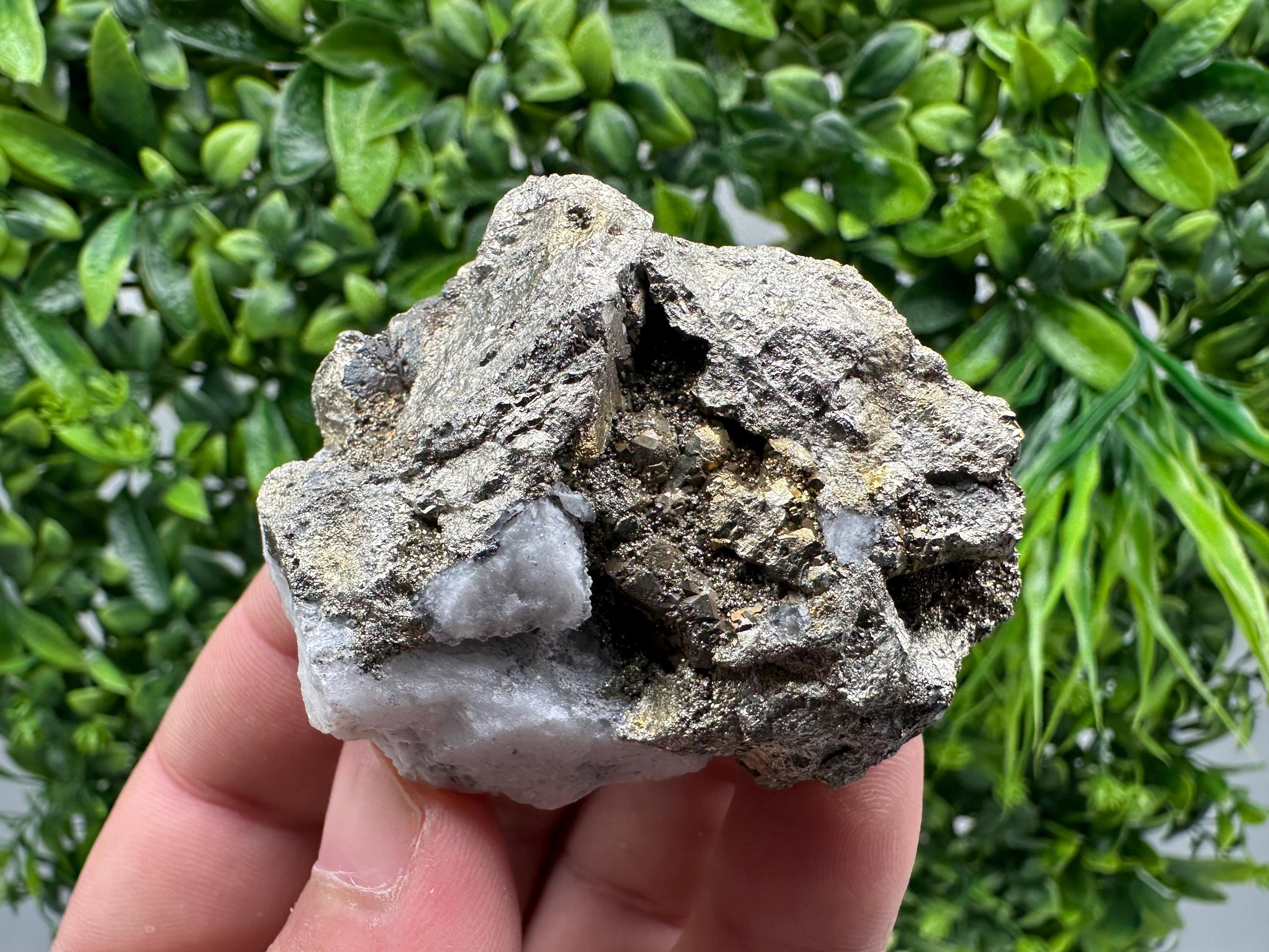 Chalcopyrite, Marcasite on Chalcedony: Androvo Mine Barite Cluster