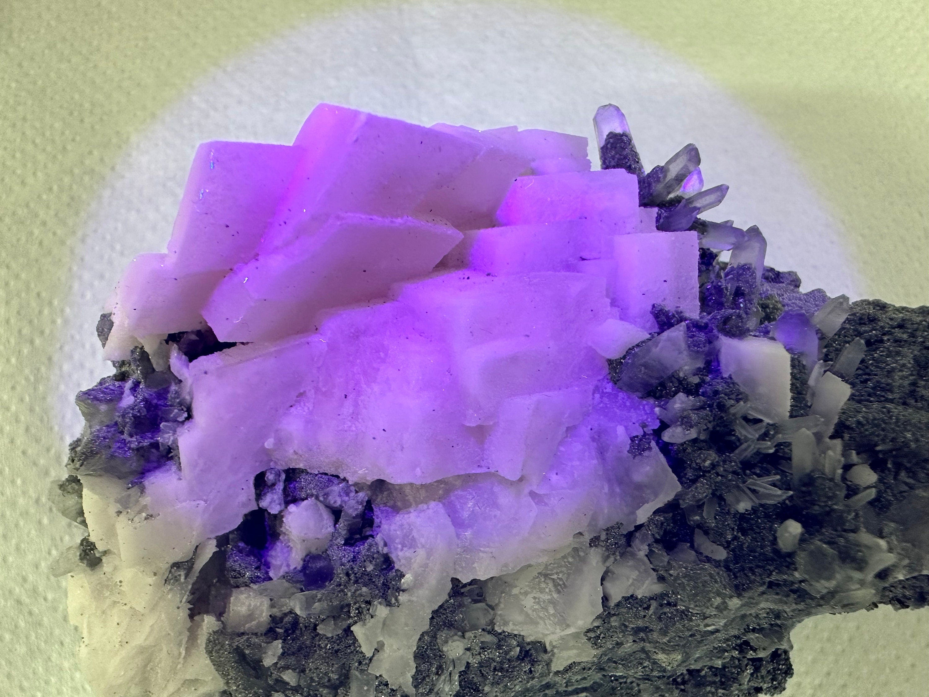 Mangano Calcite on Quartz with Chlorite, Borieva Mine Mineral Specimen