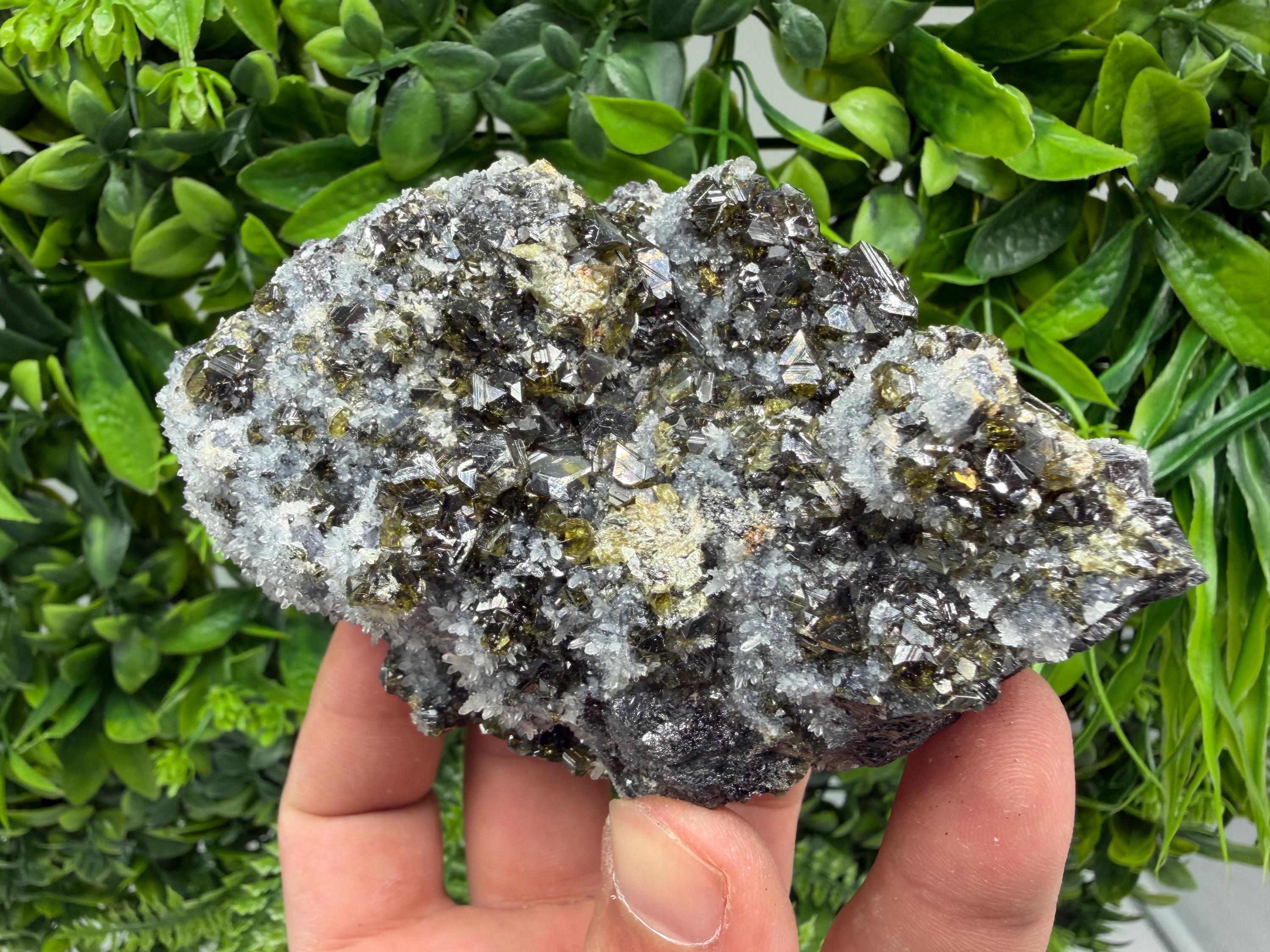 Sphalerite Cleiopfane on Quartz Mineral Specimen, Krushev Dol Mine, Bulgaria Home Decor Stone