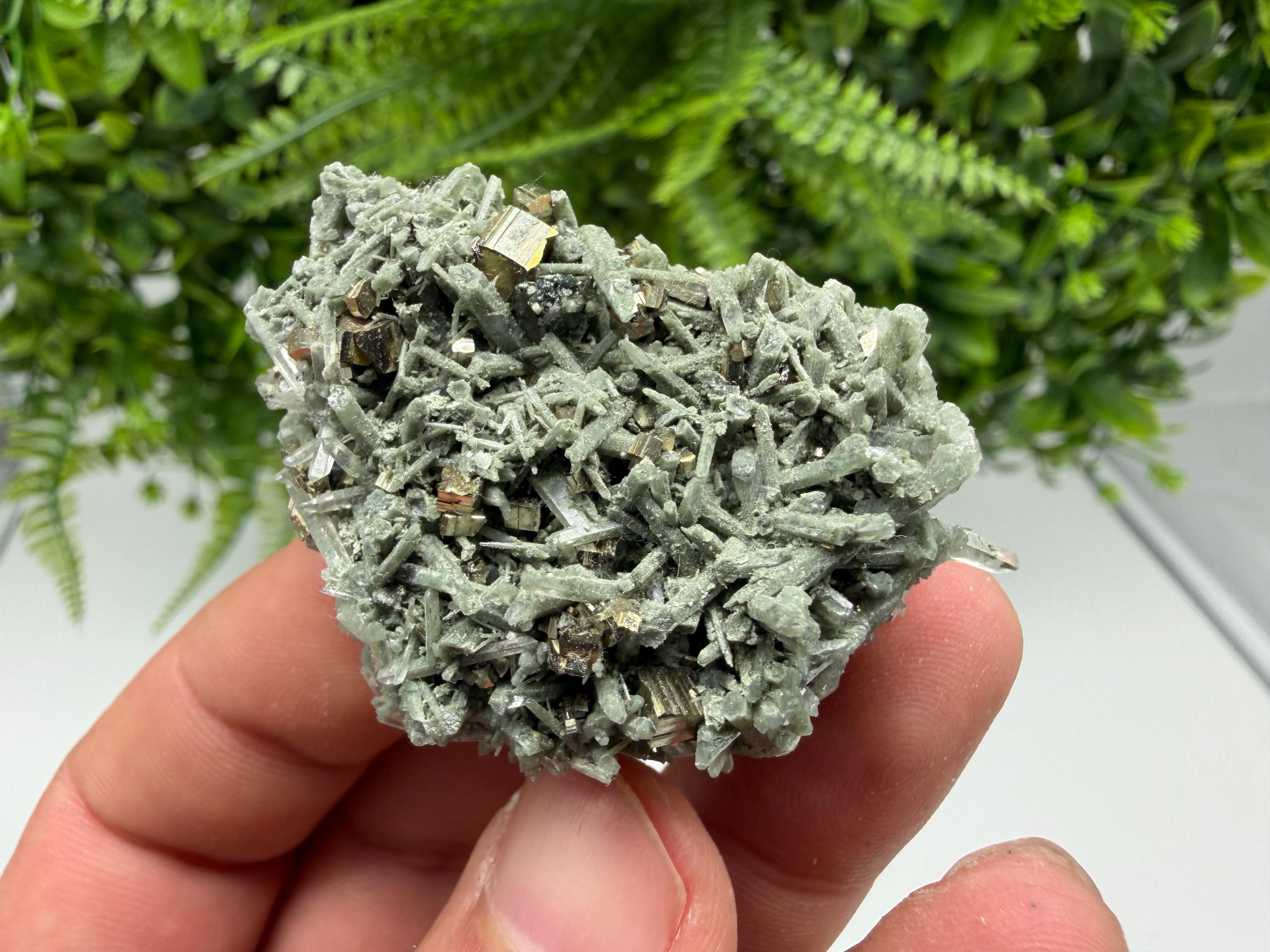 Pyrite on Green Quartz Mineral Specimen, Borieva Mine, Bulgaria