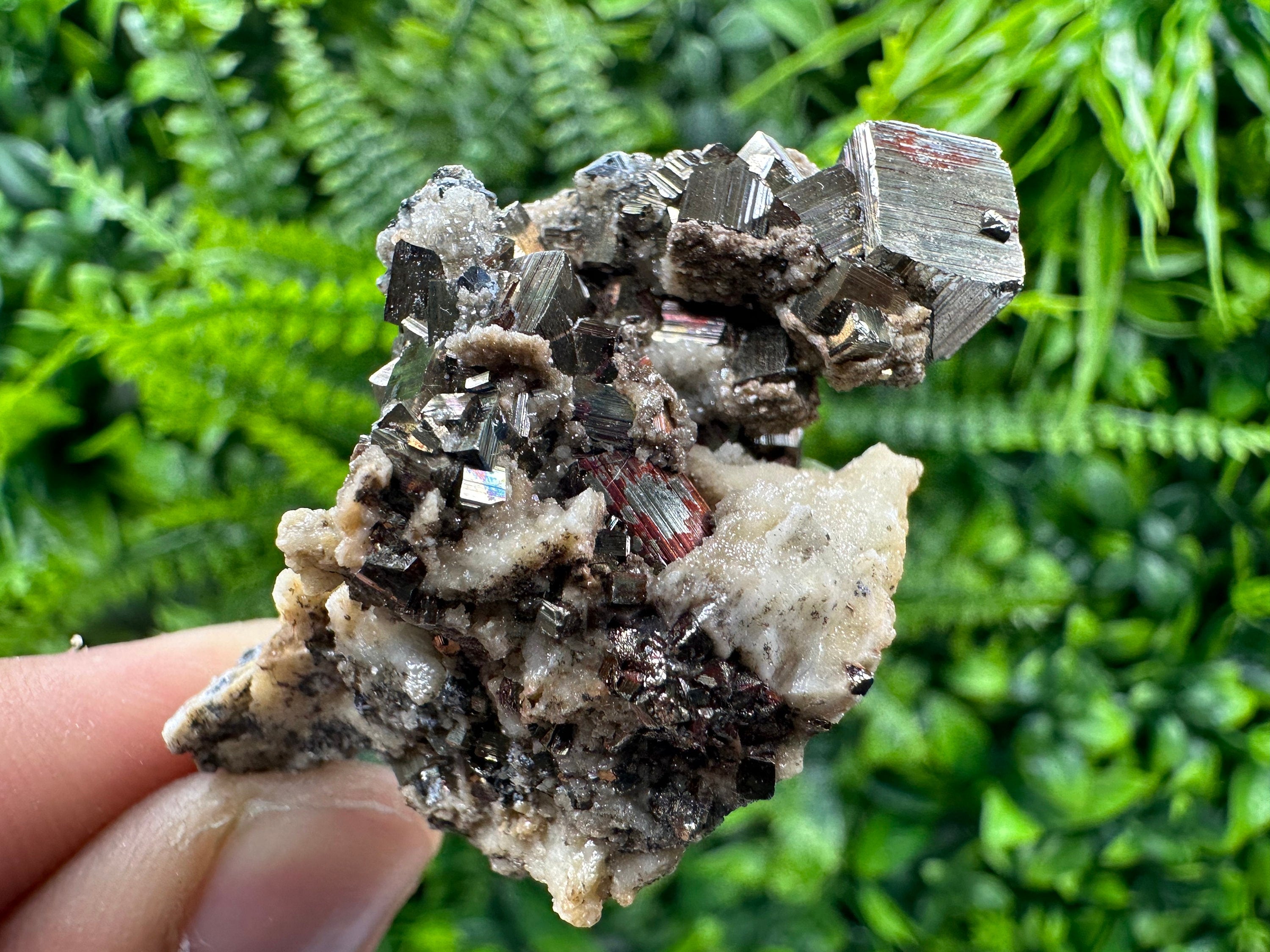 Pyrite with Hematite on Calcite Mineral Specimen, Madan Bulgaria