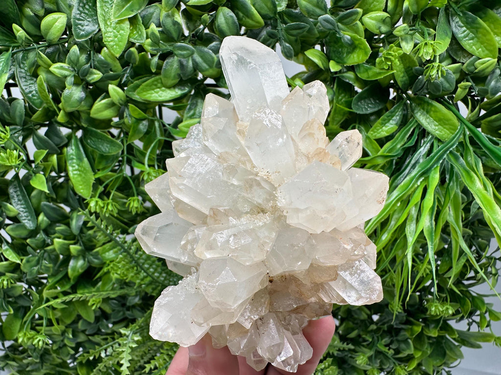 Large Green Epidote with Quartz Crystals: Sparkly Rainbow Stone Decor