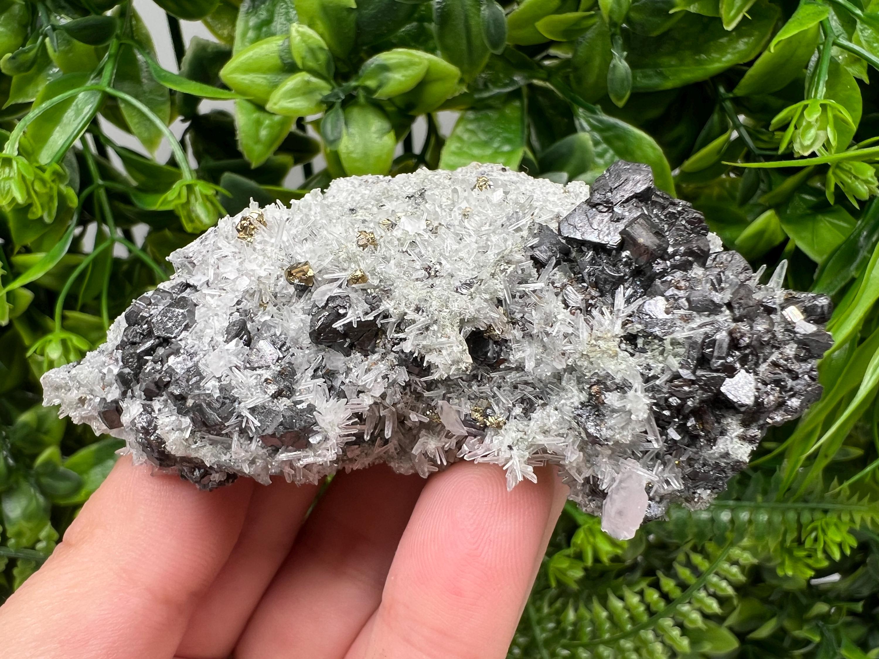Wonderful melted Galena,Sphalerite calcite Pyrite on Quartz from Borieva mine Madan Bulgaria natural minerals souvenir crystal home decor cr
