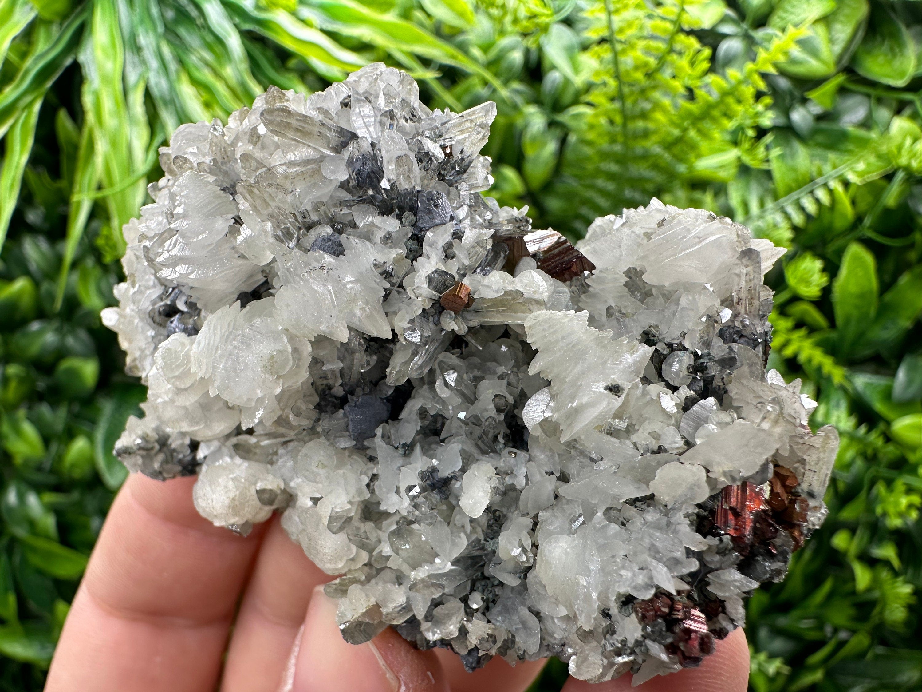 Pyrite Calcite on Quartz Crystal: Borieva Mine, Bulgaria
