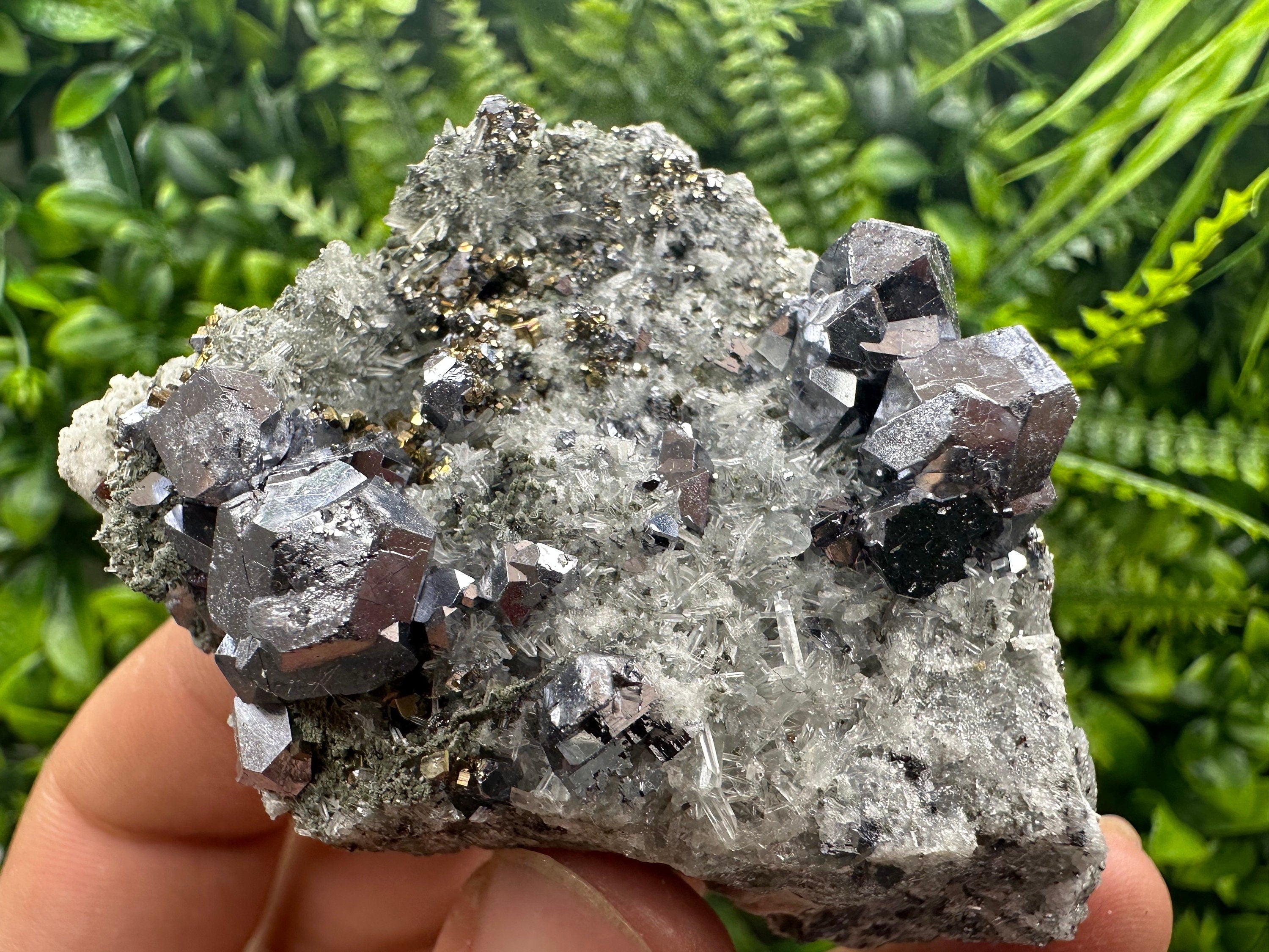 Galena Spinel Law Crystal on Quartz, Chlorite Mineral Specimen