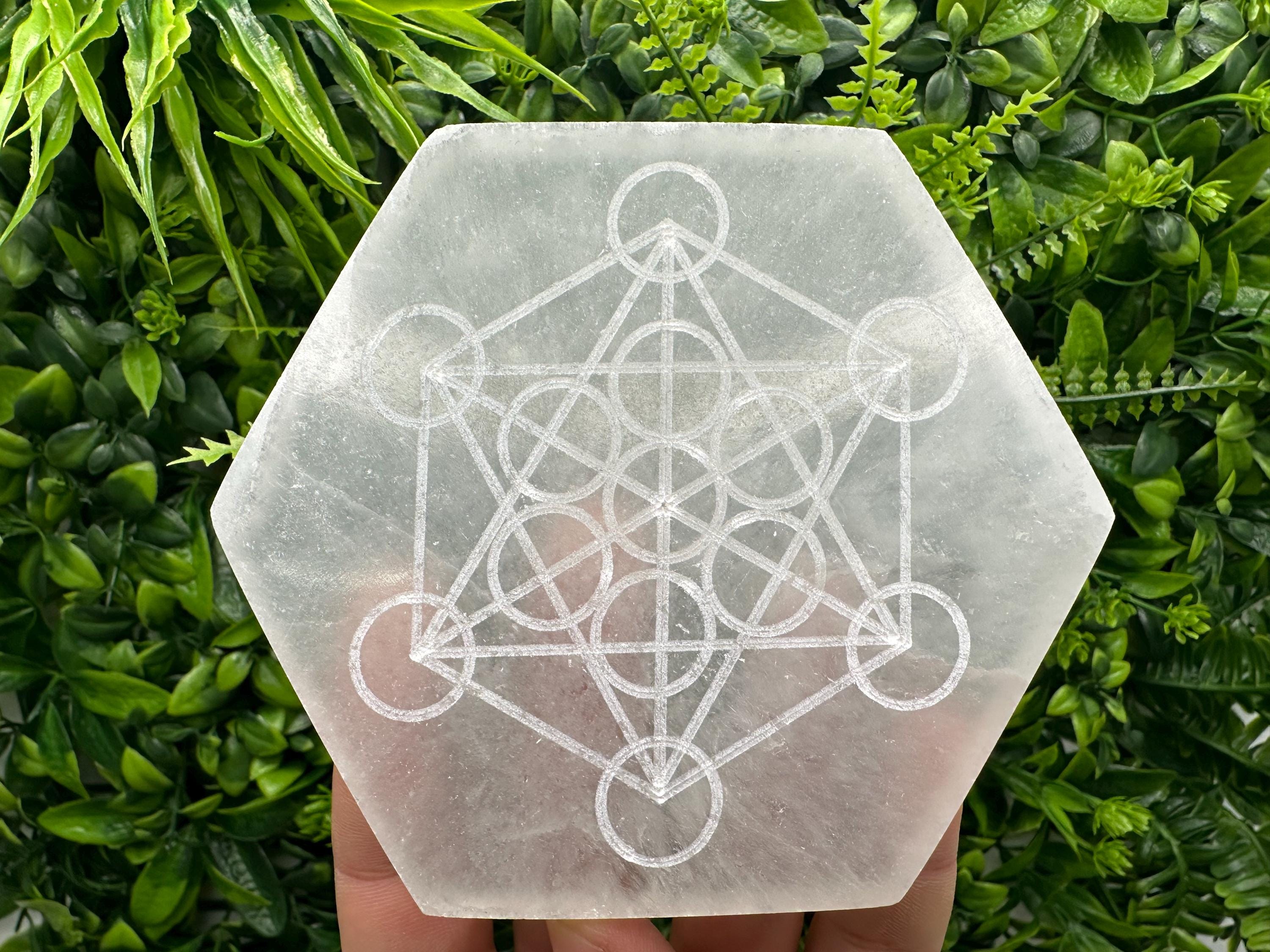 Hexagonal Selenite Charging Plate: Sacred Geometry Energy Grid (12cm)