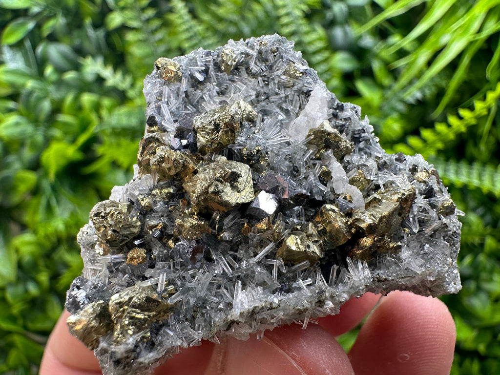 Chalcopyrite, Galena & Calcite on Quartz: Borieva Mine Mineral Specimen