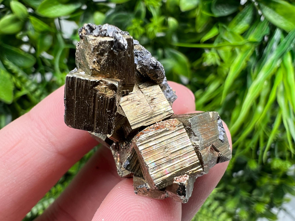 Rainbow Pyrite with Calcite, Natural Mineral Specimen, Bulgaria