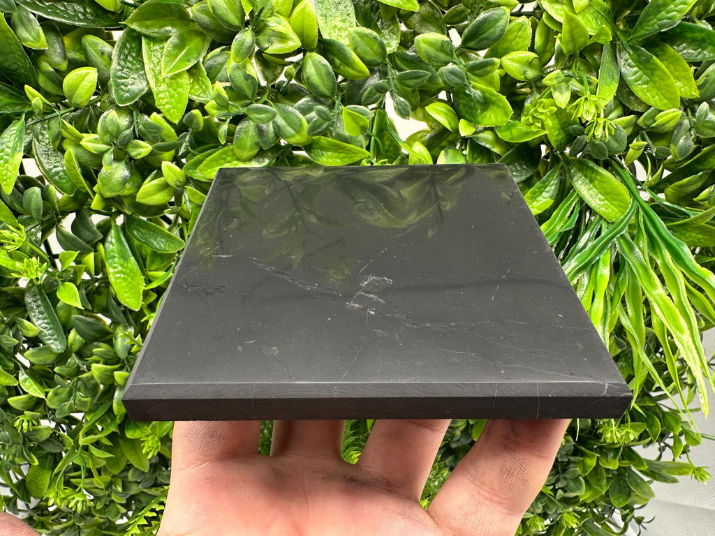 Original Shungite Plate | Polished Stone Tile, 10x10cm