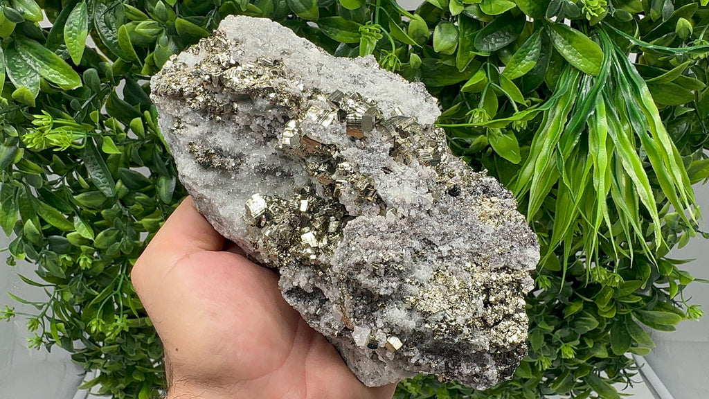 Pyrite on Quartz, Calcite Mineral Specimen, Home Decor Stone