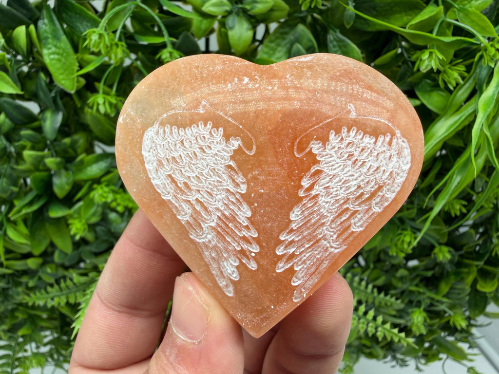 Selenite Heart with Angel Wings Selenite Charging Plate Crystal Charging Dish – Reiki Healing Crystal – Spiritual Altar Decor Angel Energy