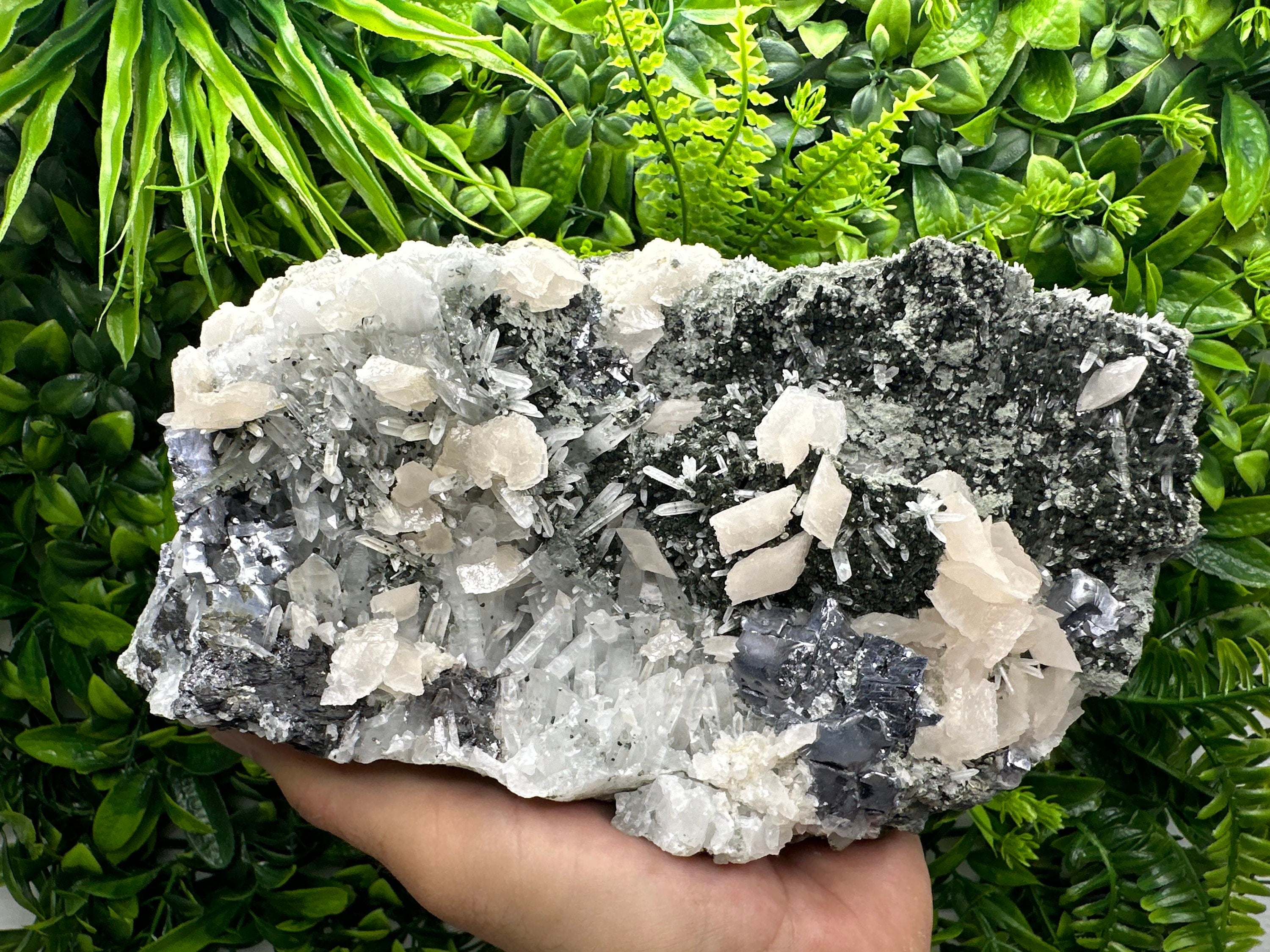 Galena Sphalerite Calcite on Quartz, Bulgaria Mineral Specimen