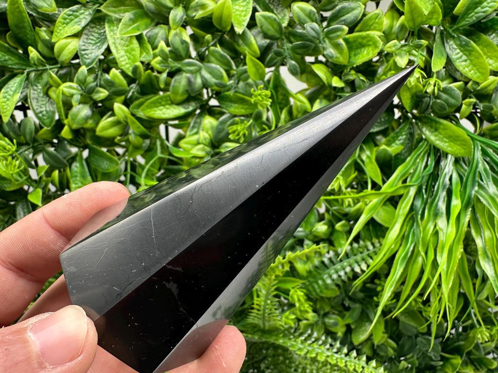 Shungite Pyramid Tower: EMF Protection, Healing Crystal (10cm)