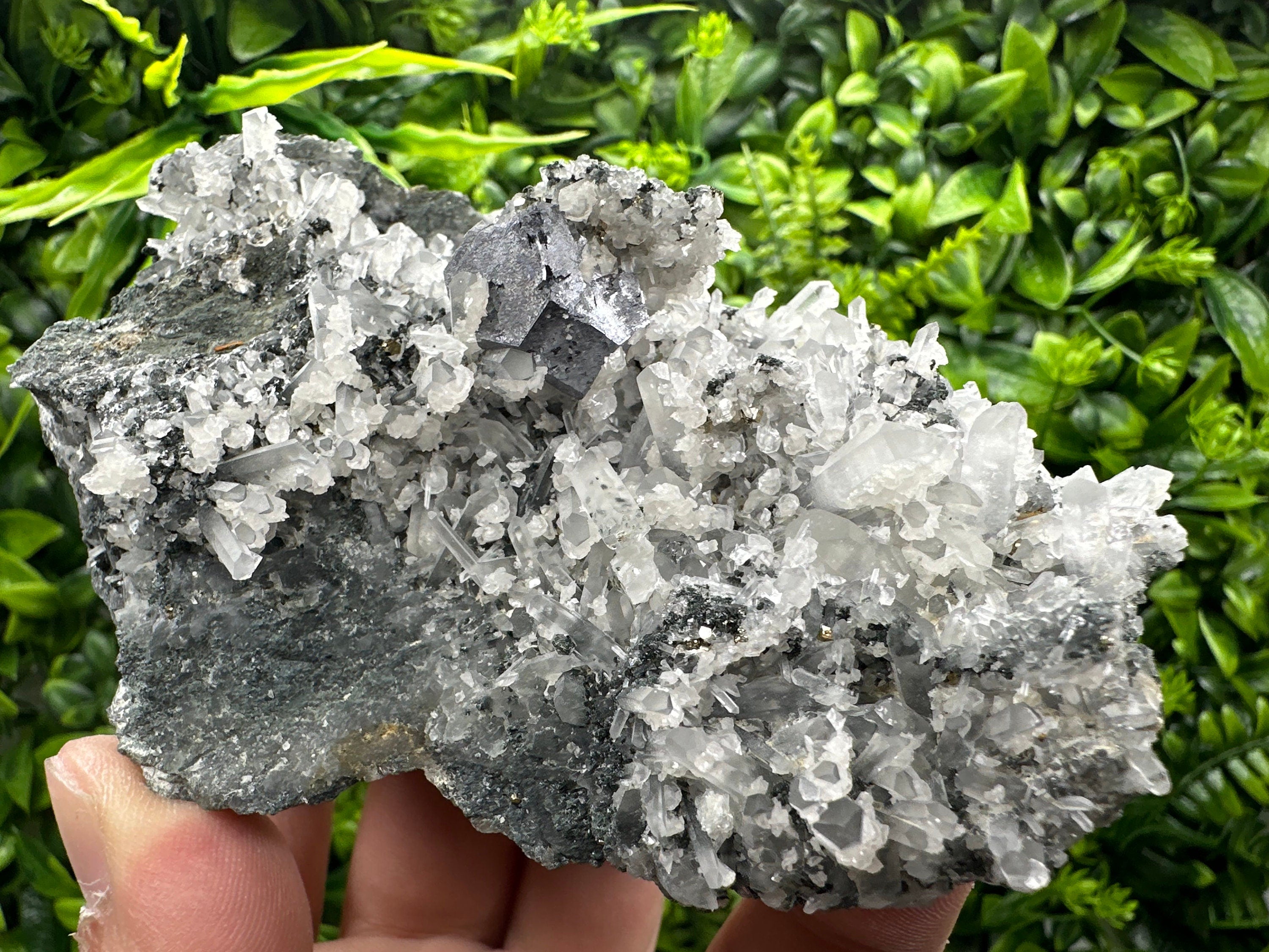 Galena on Quartz Specimen with Calcite, Madan Bulgaria