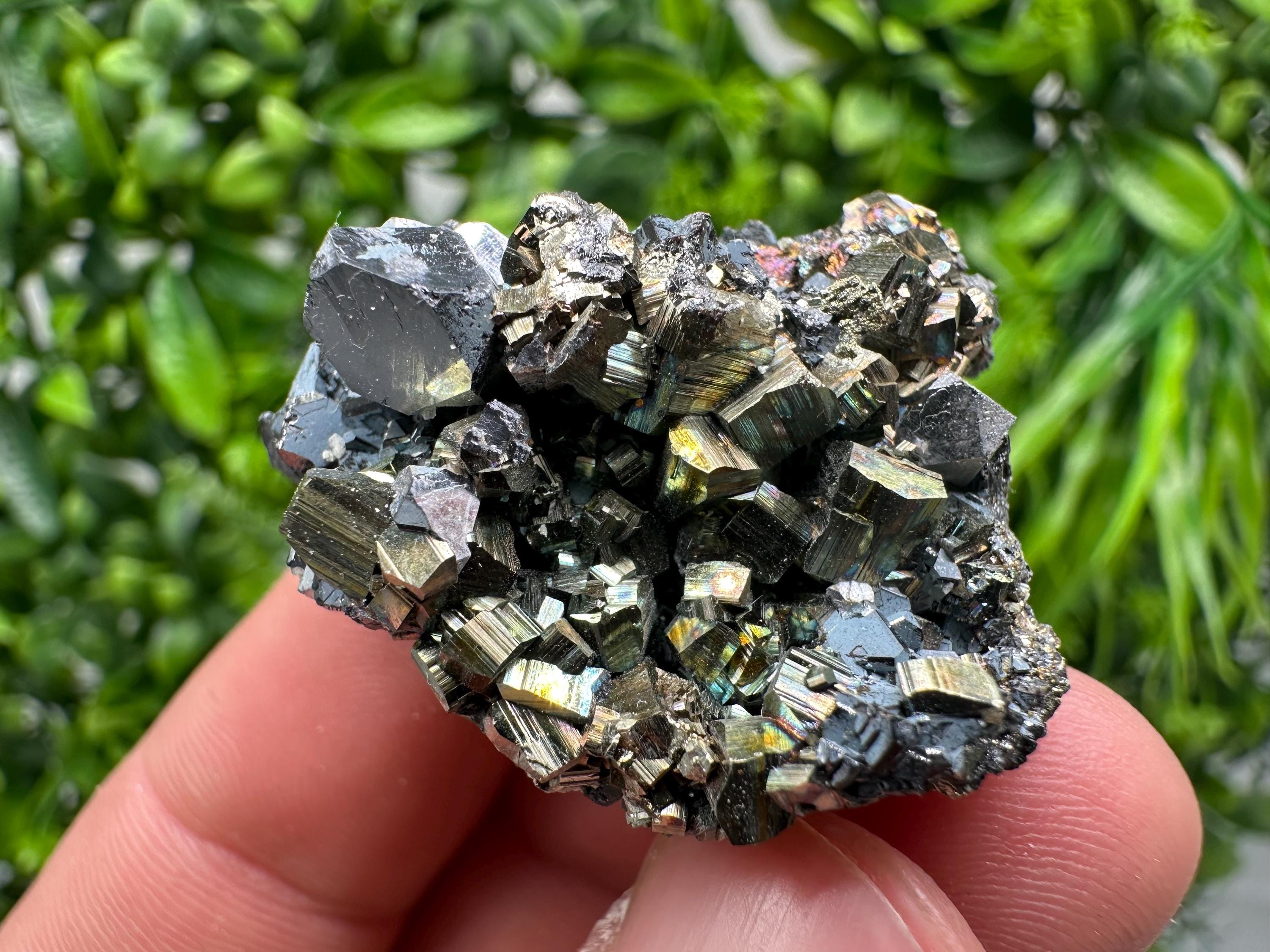 Rainbow Pyrite with Calcite, Natural Crystal Souvenir, Borieva Bulgaria
