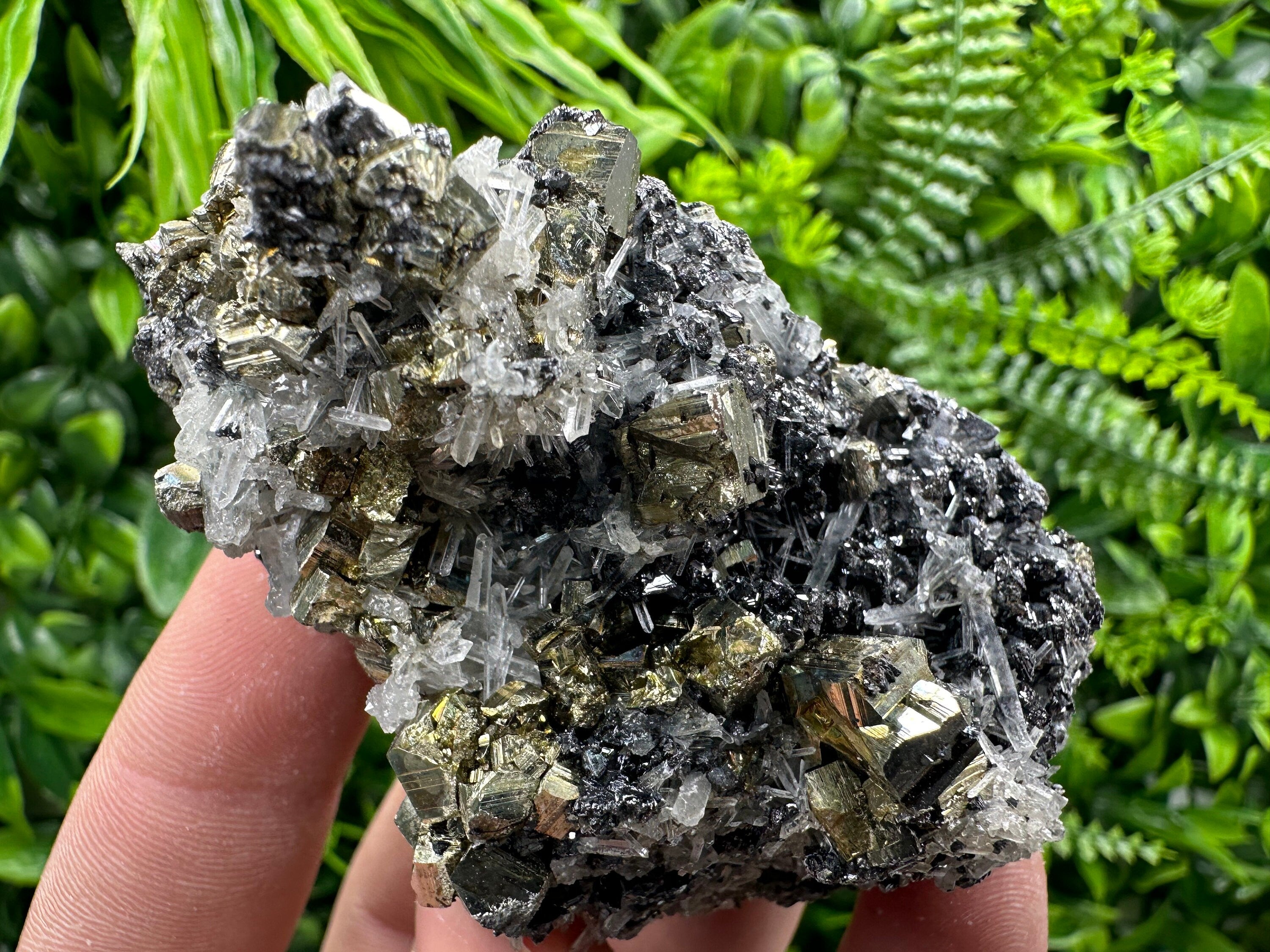 Rainbow Pyrite, Sphalerite and Quartz Mineral Specimen, Borieva Mine