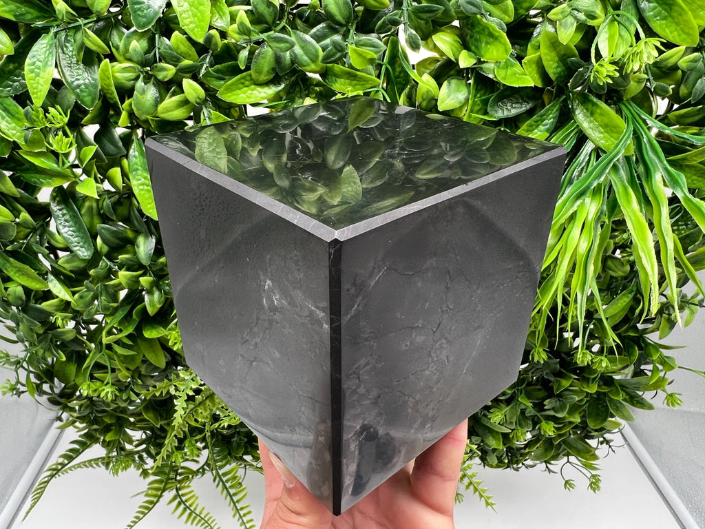 Large Shungite Cube (10cm): Polished EMF Protection Crystal