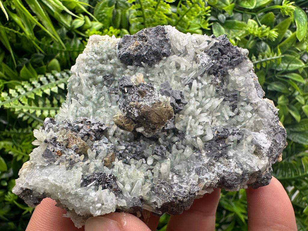 Chalcopyrite Galena on Green Quartz, Bulgaria Mineral Specimen