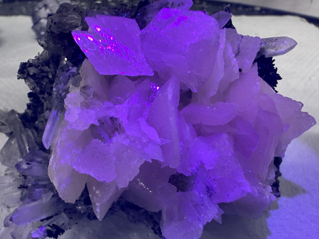 Calcite on Quartz with Chlorite, Borieva Mine Mineral Specimen