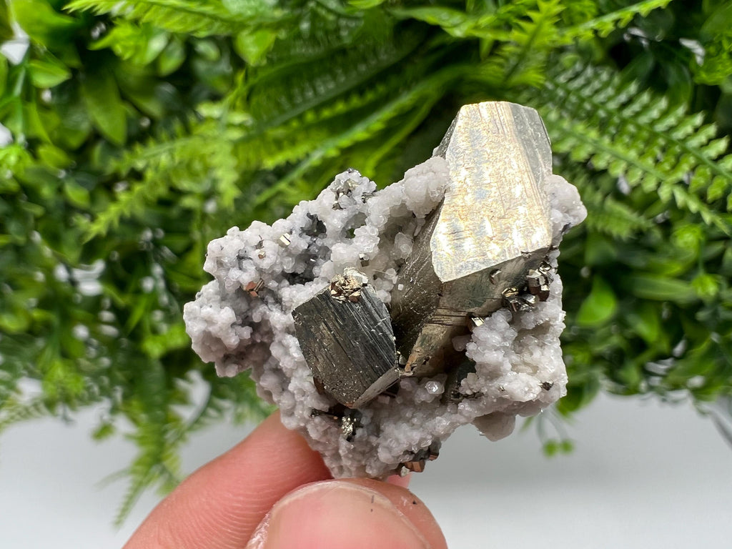 Pyrite on Quartz, Calcite, Bulgarian Mineral Specimen