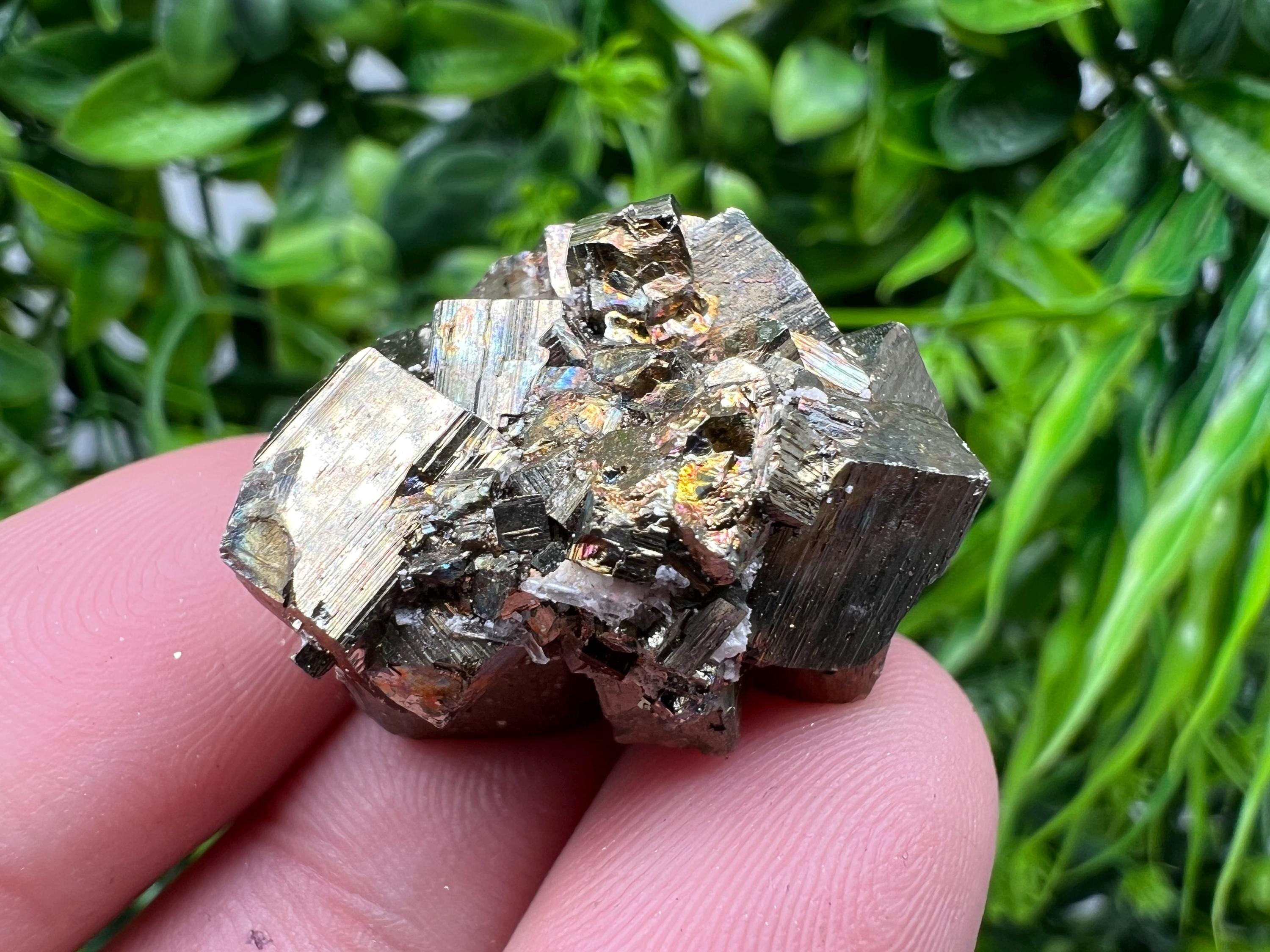 Rainbow Pyrite with Calcite, Natural Crystal Mineral Decor, Borieva Bulgaria