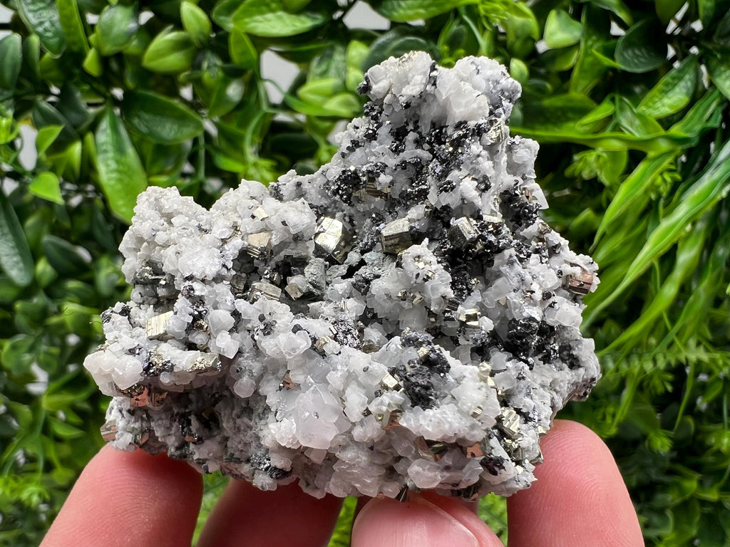 Pyrite on Quartz, Calcite Mineral Specimen, Borieva Mine, Bulgaria