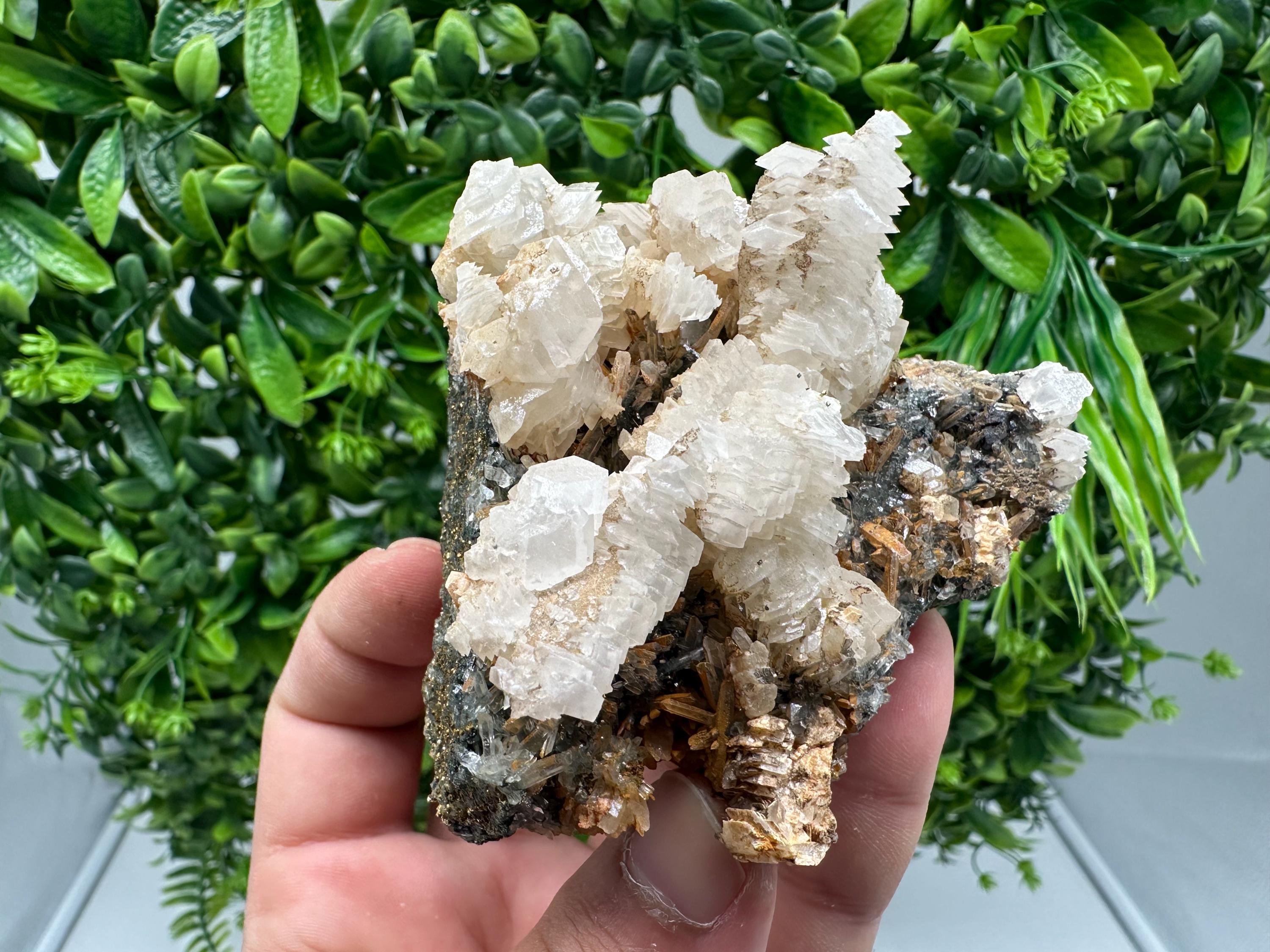 Quartz Crystal with Calcite and Chlorite - Borieva Mine, Bulgaria