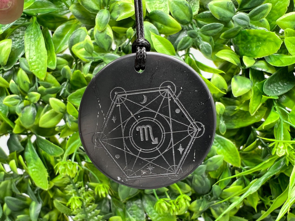Shungite Scorpio Zodiac Pendant Necklace: EMF Protection Healing Stone