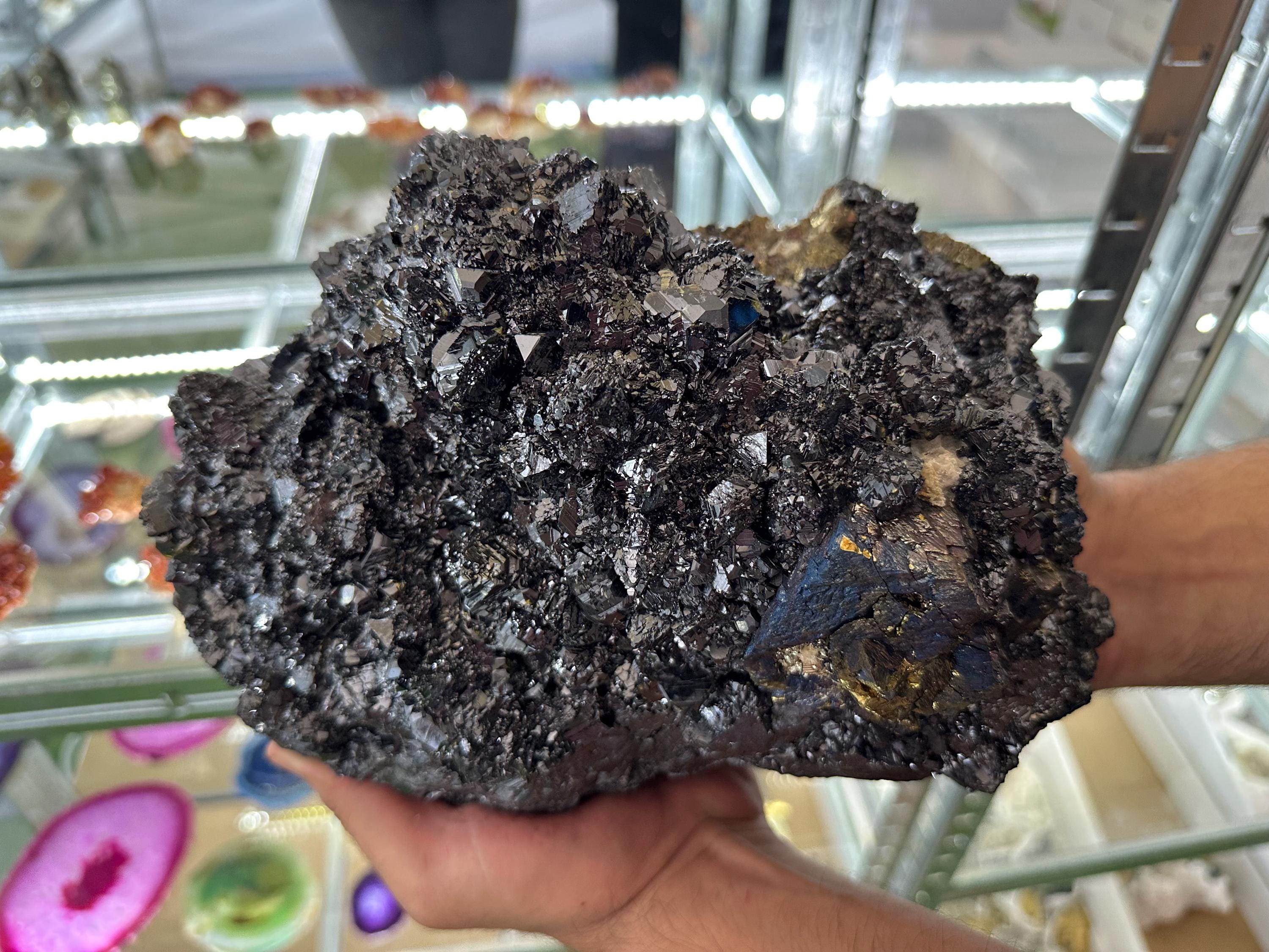 EXTRA LARGE,Incredible Black Sphalerite whit Chalcopyrite,Pyrite,Bornite,Covelline from Borieva mine,Madan,Bulgaria,collection specimen,gift
