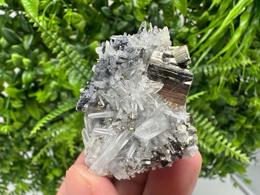 Pyrite on Quartz, Calcite Mineral Specimen, Bulgaria