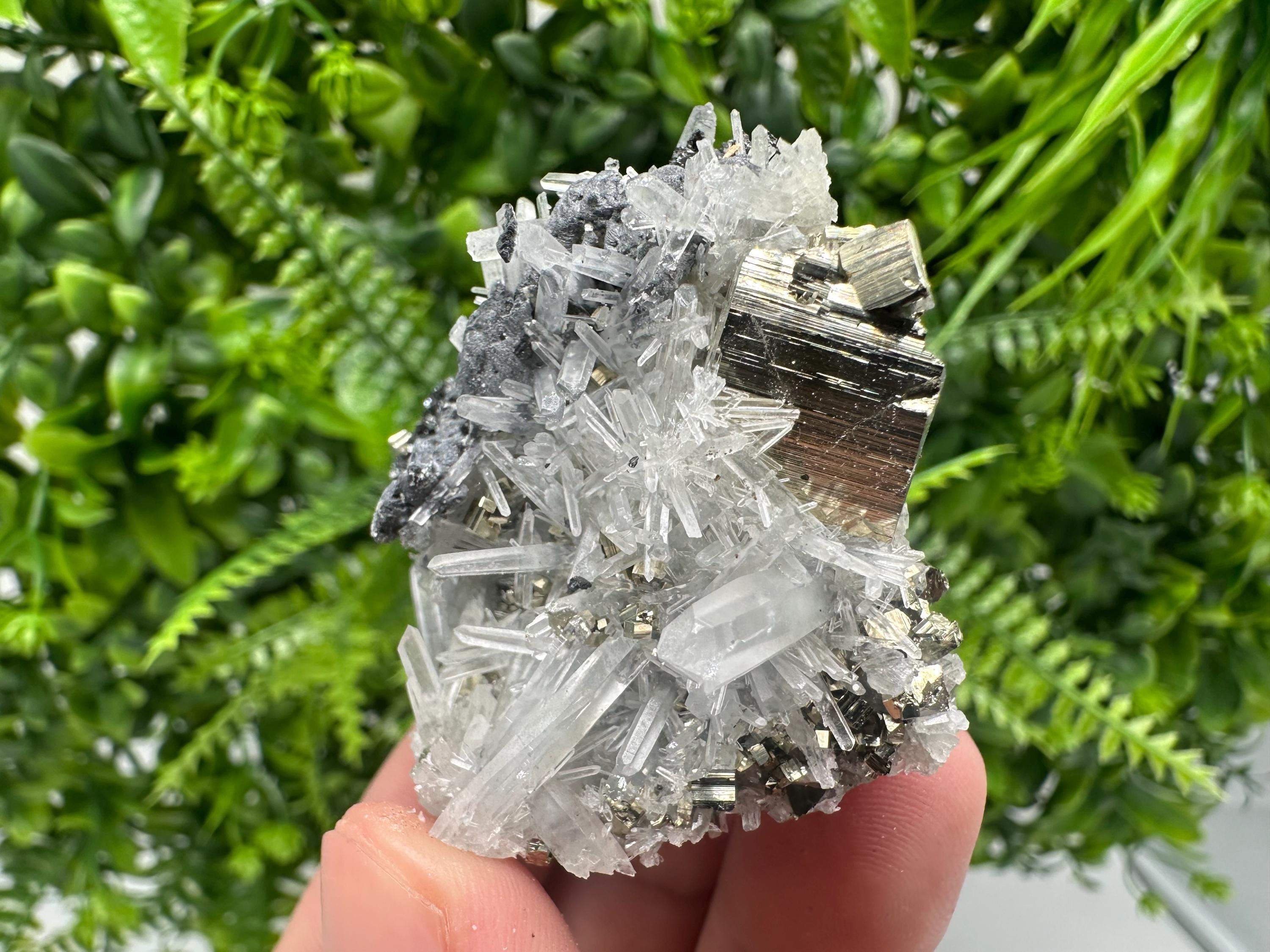 Pyrite on Quartz, Calcite Mineral Specimen, Bulgaria