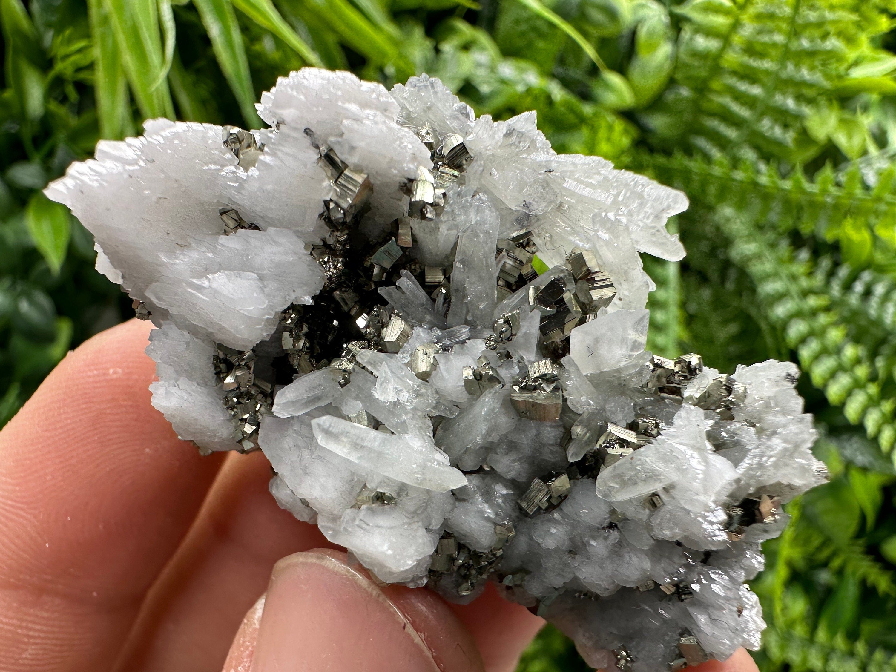 Pyrite on UV Calcite Mineral Specimen, Borieva Mine Bulgaria