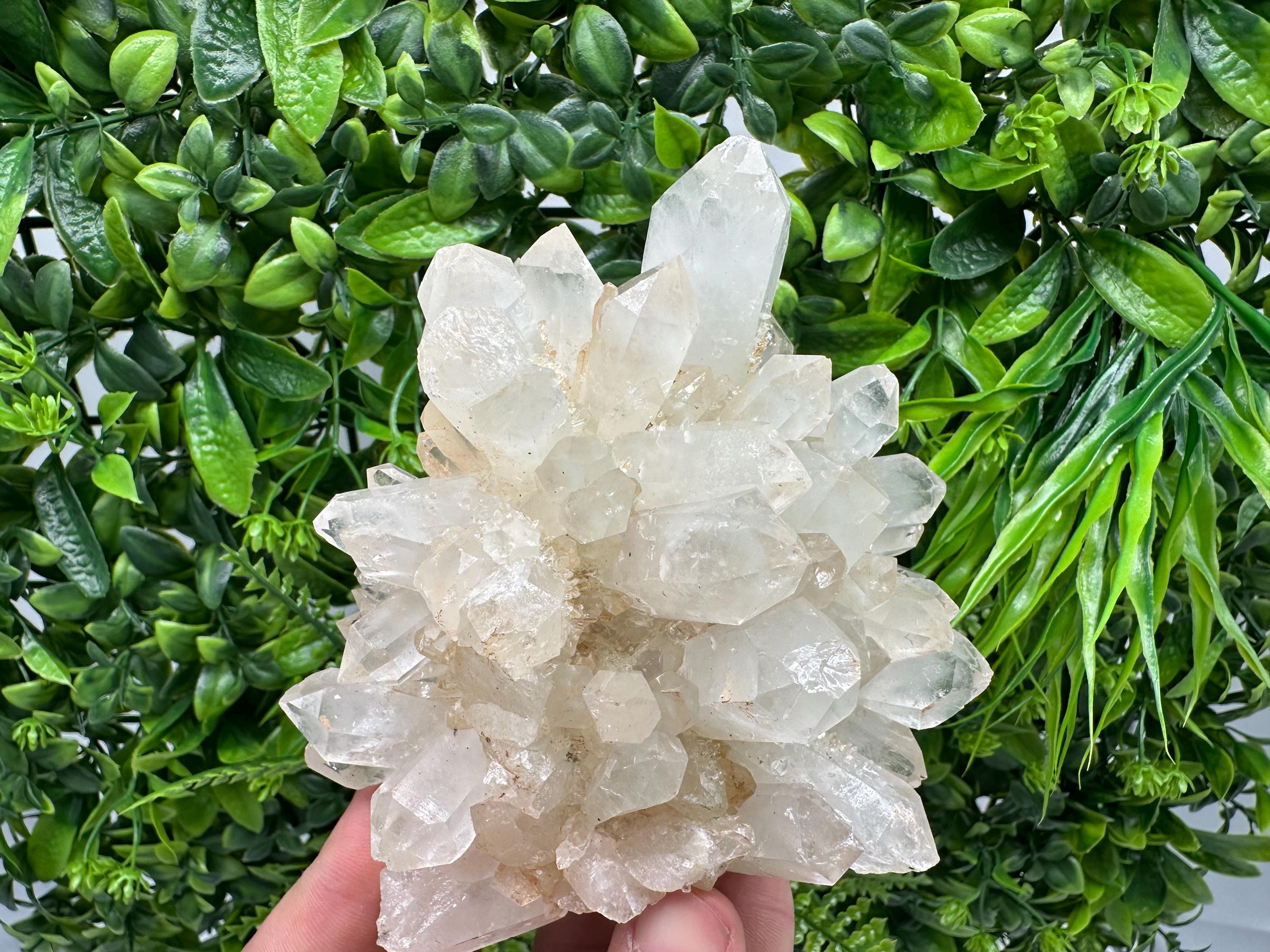 Large Green Epidote with Quartz Crystals: Sparkly Rainbow Stone Decor