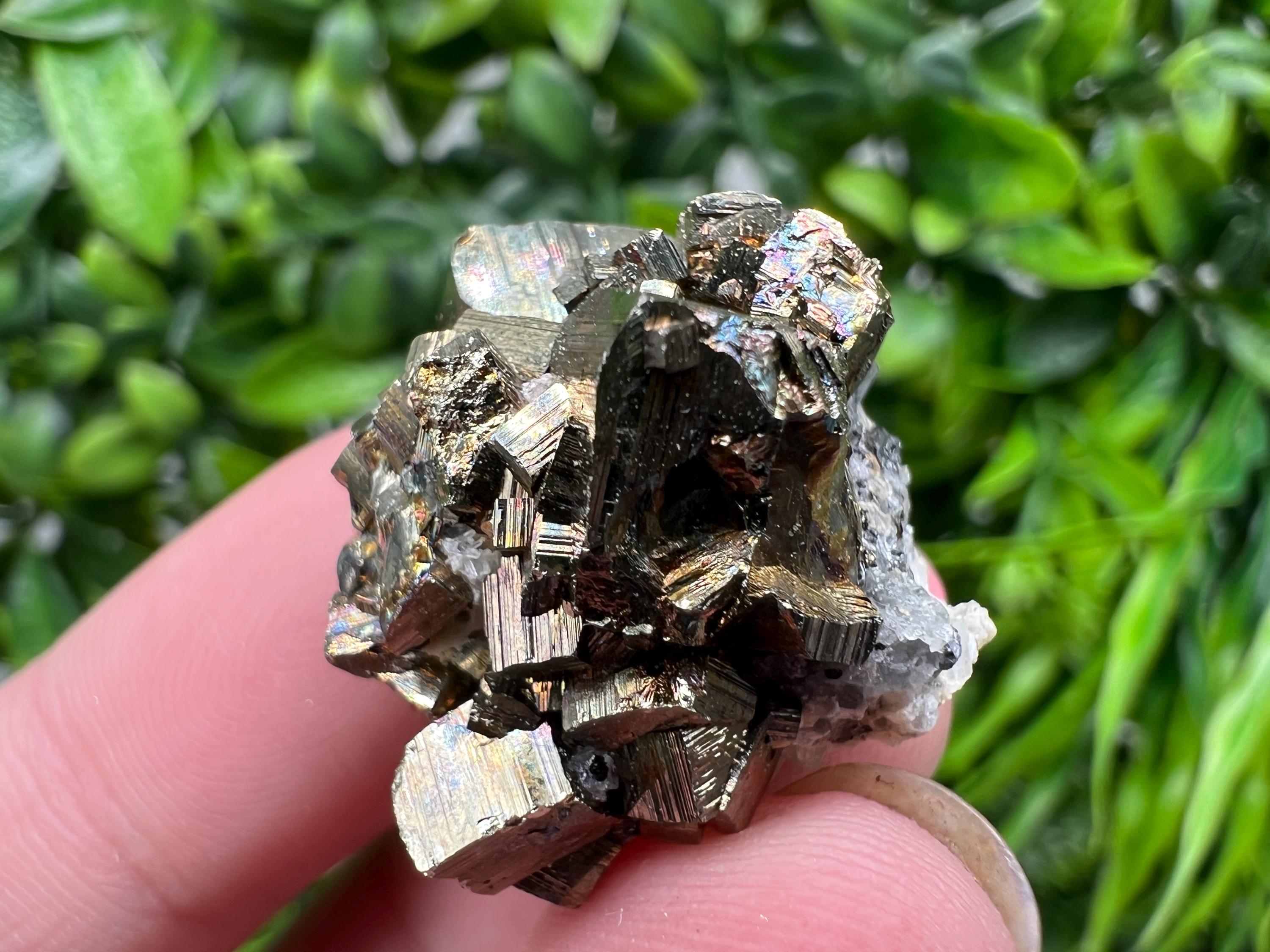 Rainbow Pyrite with Calcite, Borieva Bulgaria, Crystal Mineral Souvenir