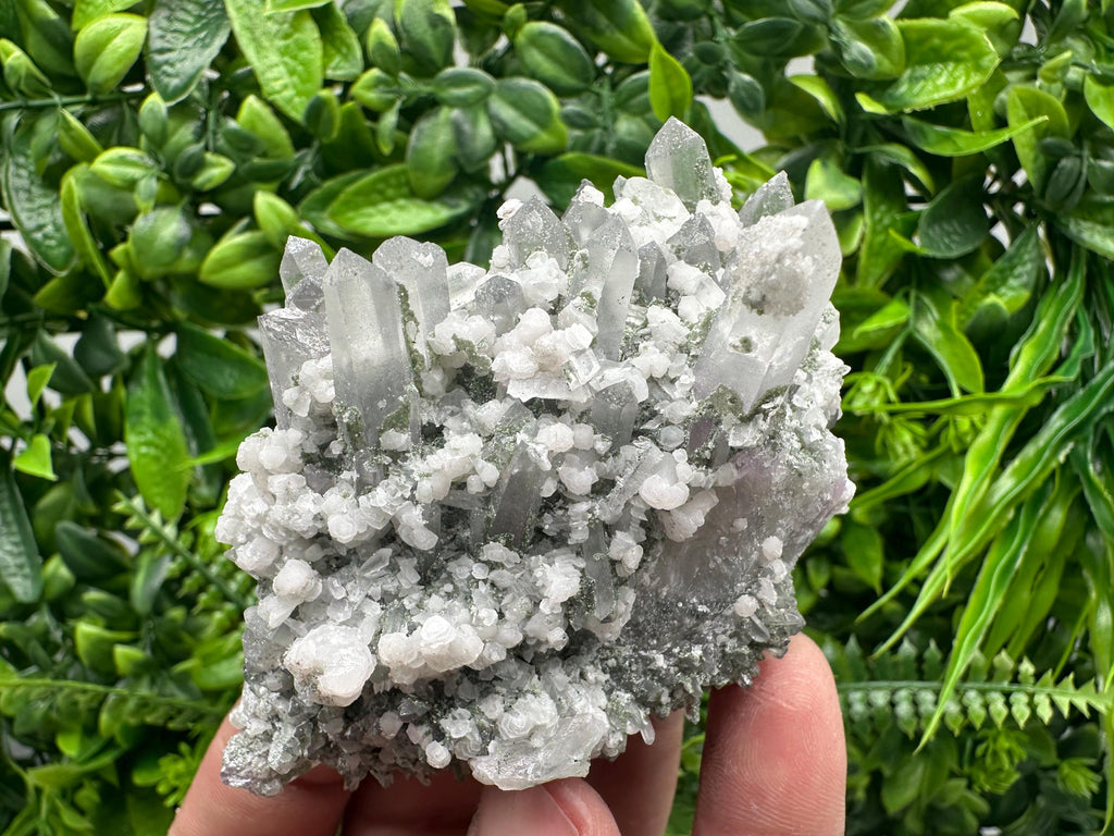 Calcite on Quartz with Amethyst and Chlorite, Bulgaria Mineral Specimen