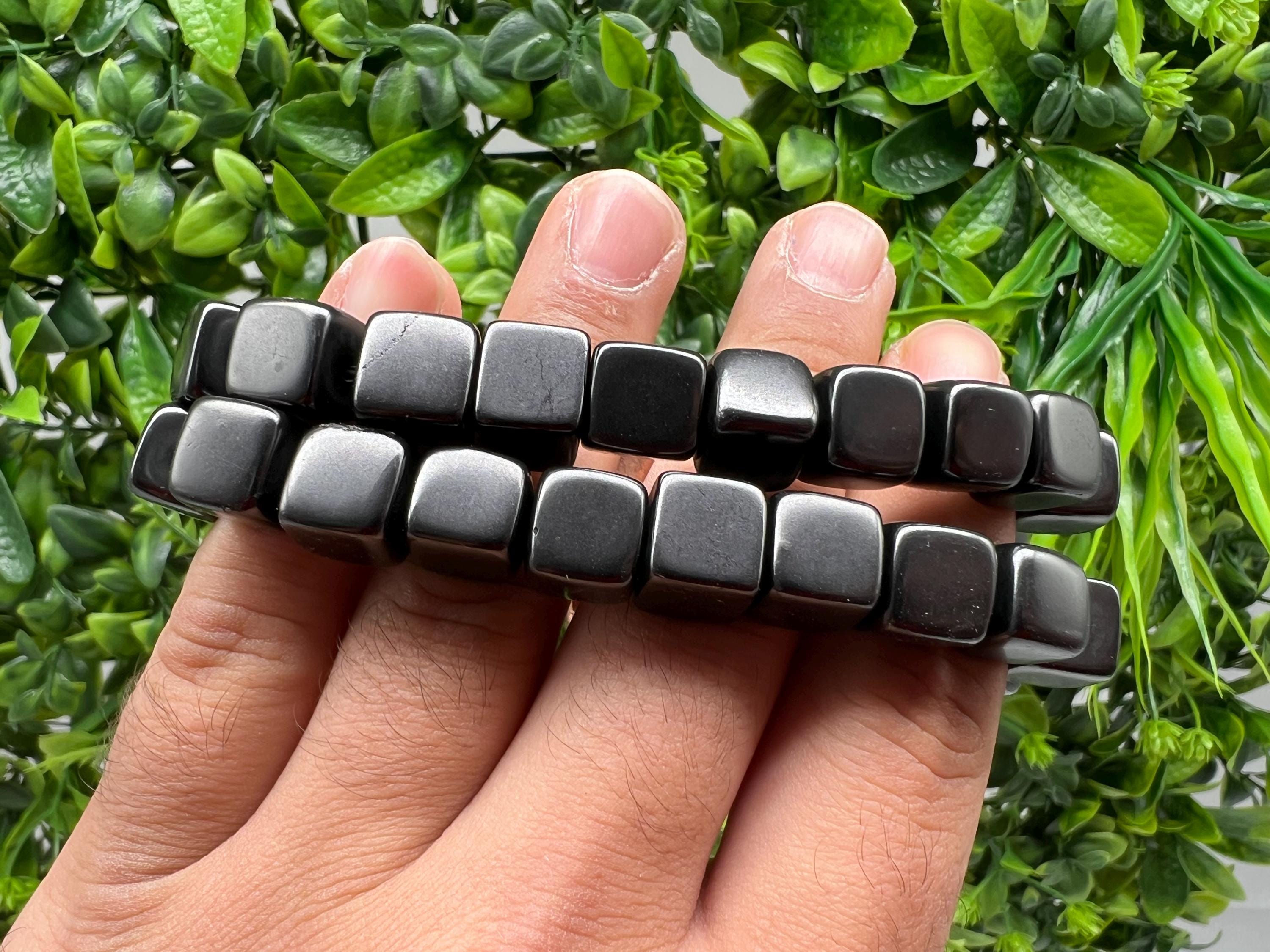Shungite Cube Bead Bracelet: Copper Accents, Healing Protection