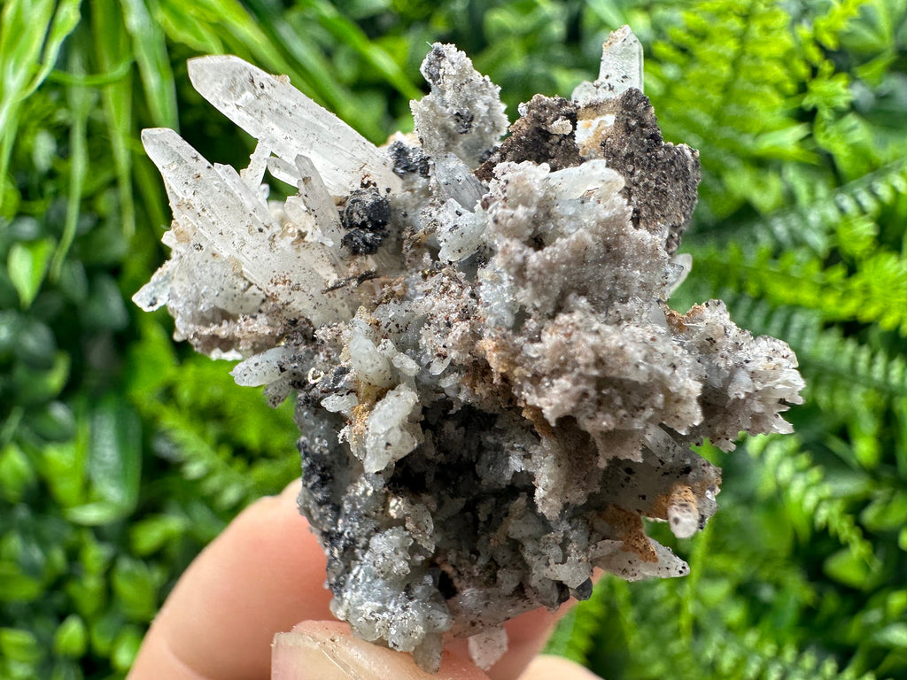 Quartz with Calcite, Hematite, and Chalcopyrite: Natural Mineral Decor