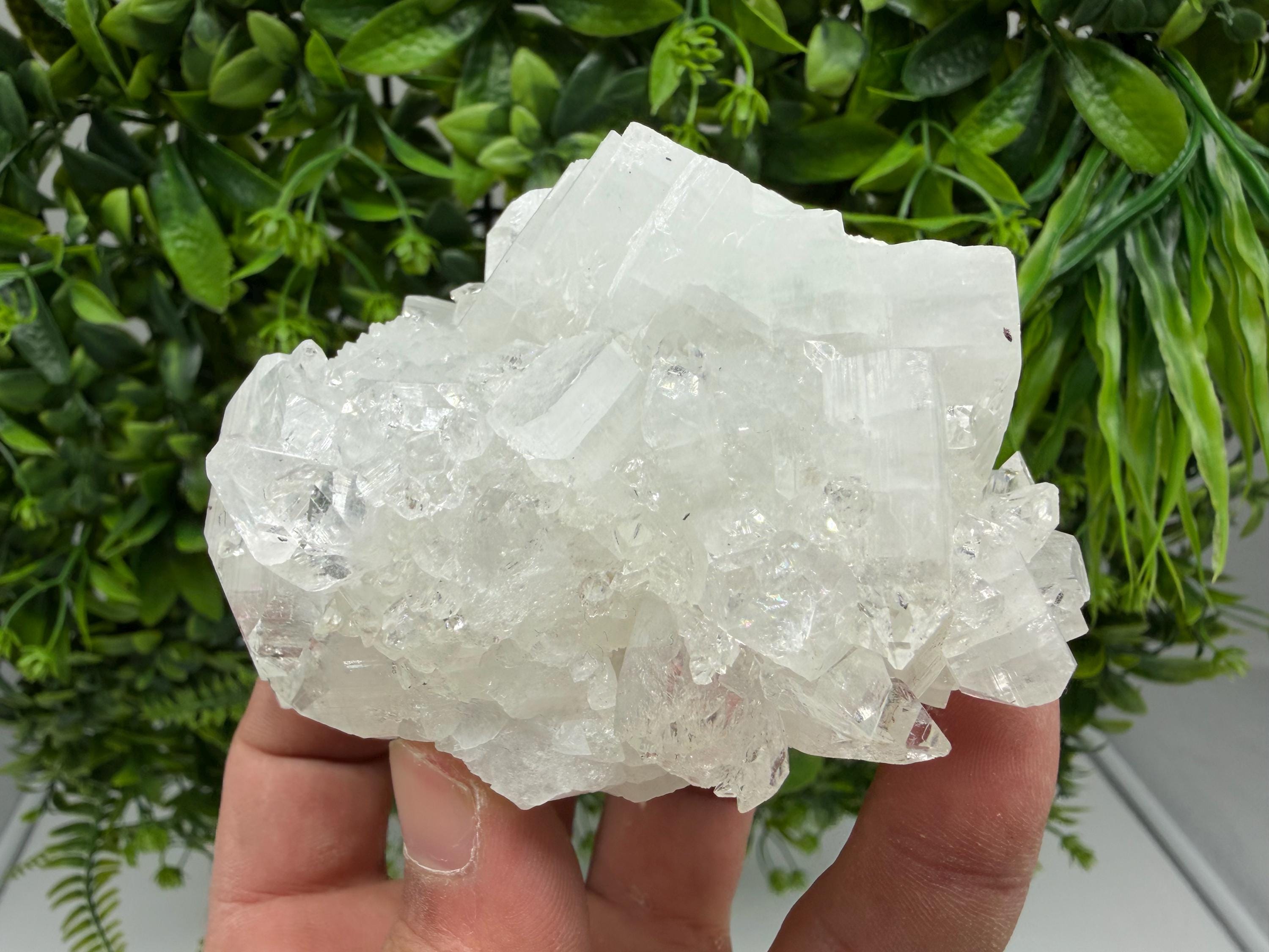 Transparent Apophyllite on Chalcedony Mineral Specimen, India Crystals (9/8/5 cm)