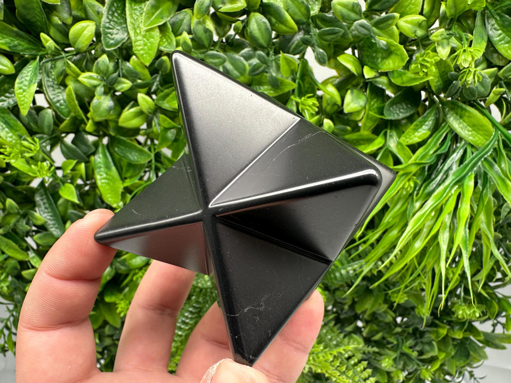 Polished Shungite Merkaba Star, Authentic Crystal, Reiki Healing