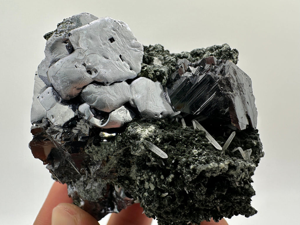 Galena, Calcite, Sphalerite on Quartz with Chlorite: Collection Mineral Decor