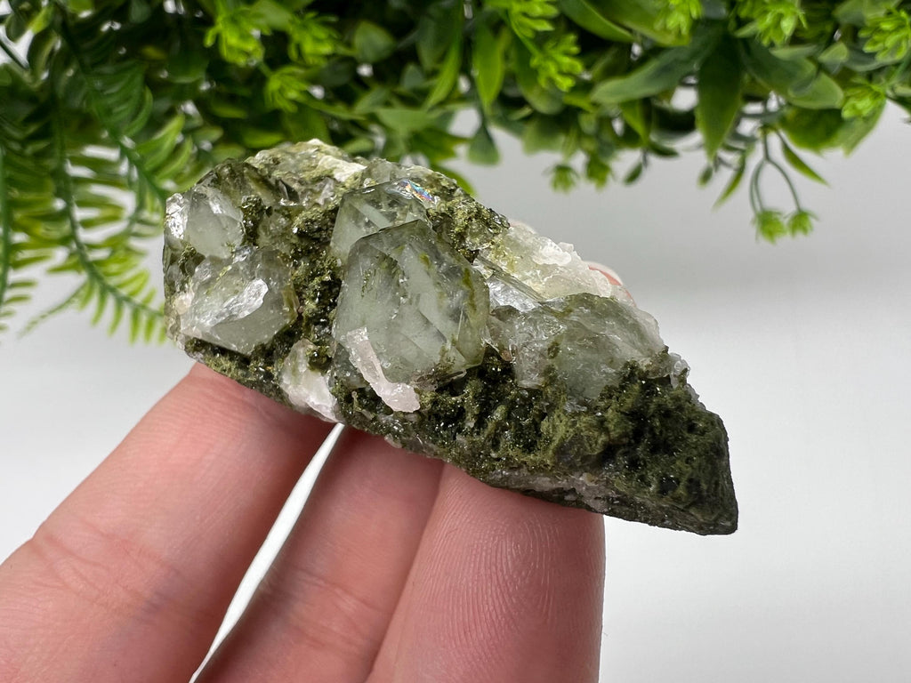 Rare Green Epidote with Quartz Crystal Cluster, Eastern Anatolia