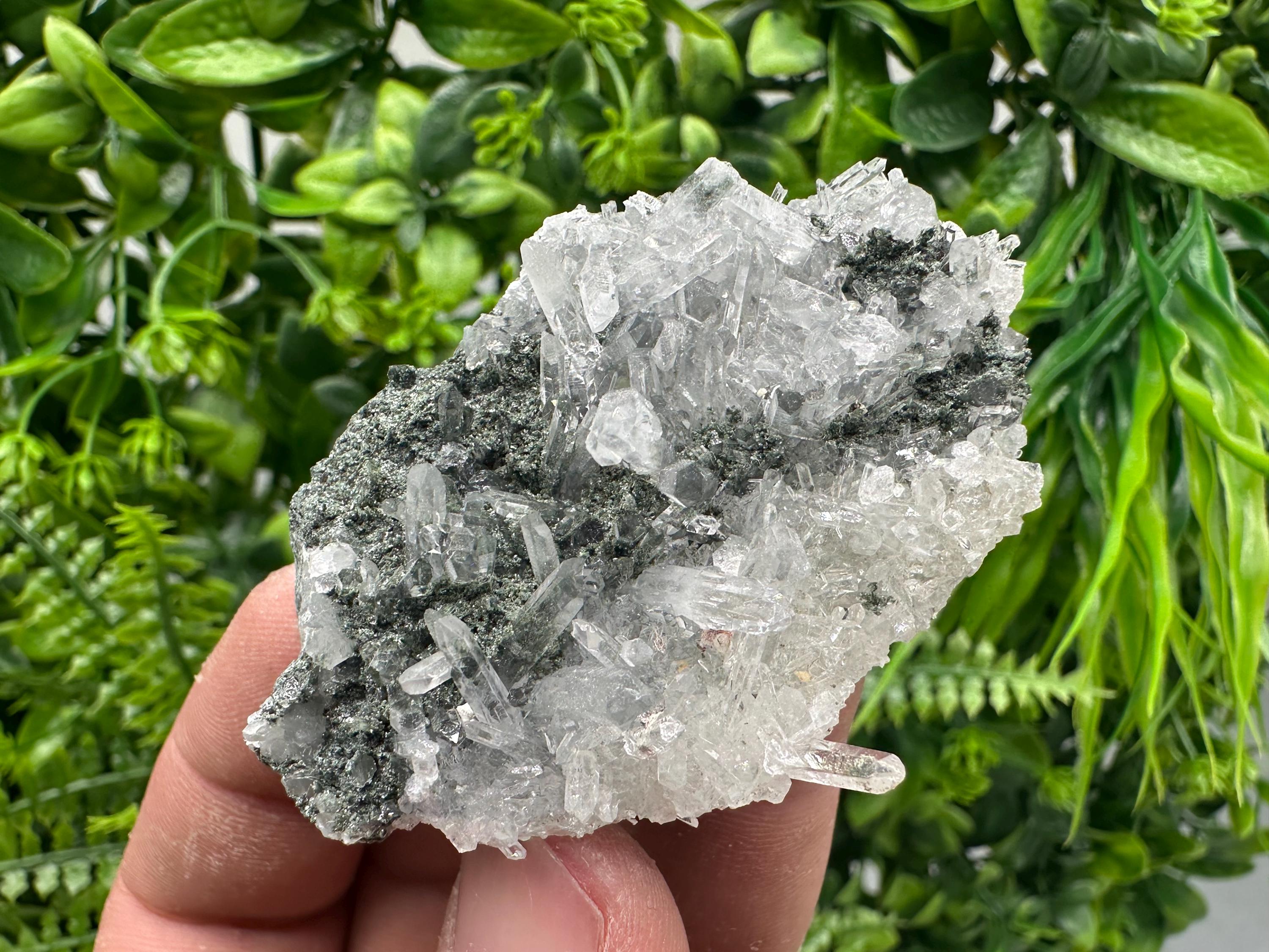 Transparent Quartz on Chlorite Matrix, Borieva Mine Mineral Specimen