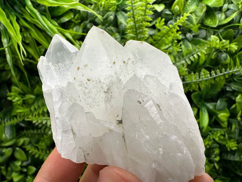 Quartz Cluster with Rhodochrosite and Chlorite Inclusions