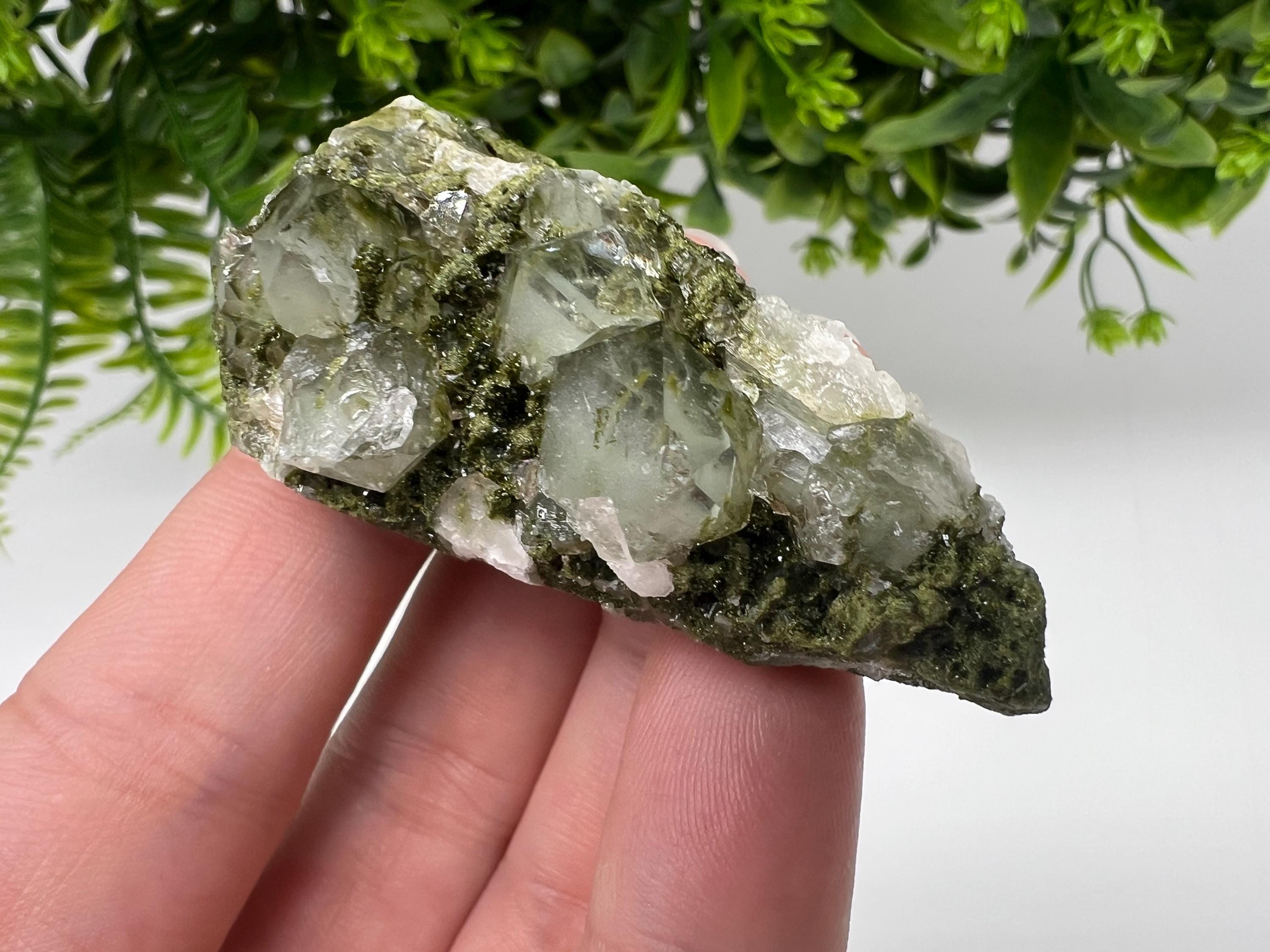 Rare Green Epidote with Quartz Crystal Cluster, Eastern Anatolia