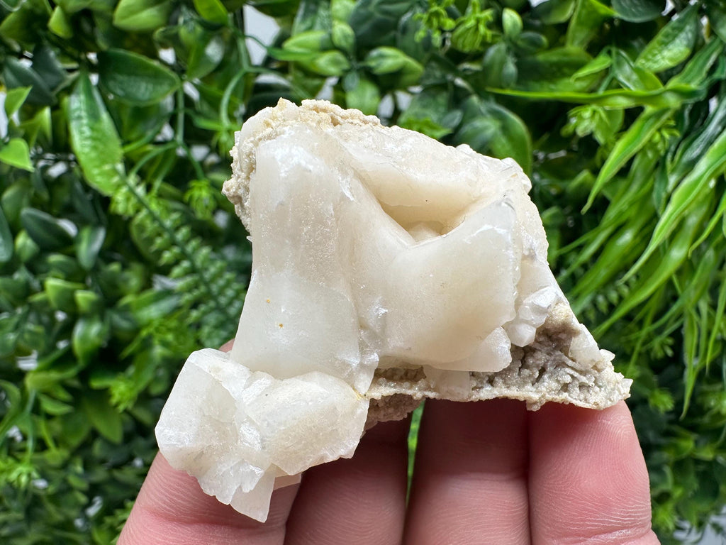 Calcite on Green Quartz: Djurcovo Mine, Bulgaria Crystal