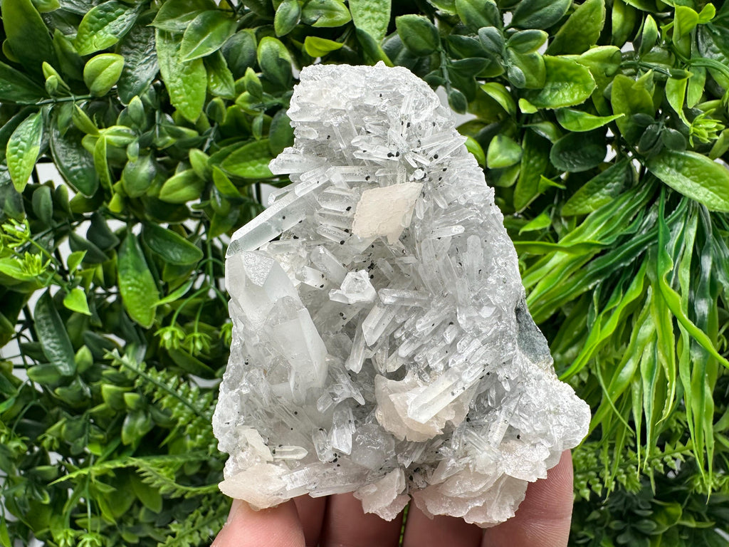 Calcite on Quartz Cluster, Borieva Mine Mineral Specimen