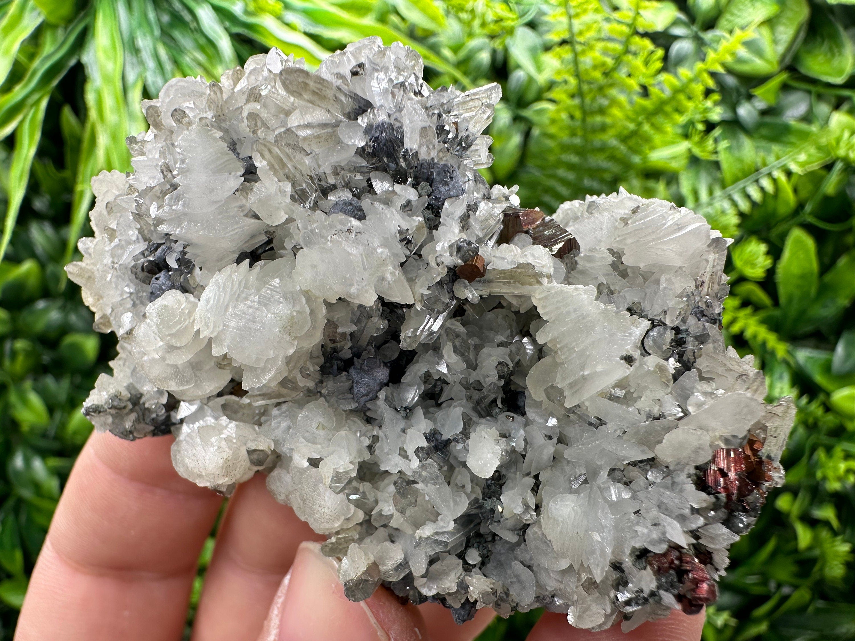 Pyrite Calcite on Quartz Crystal: Borieva Mine, Bulgaria