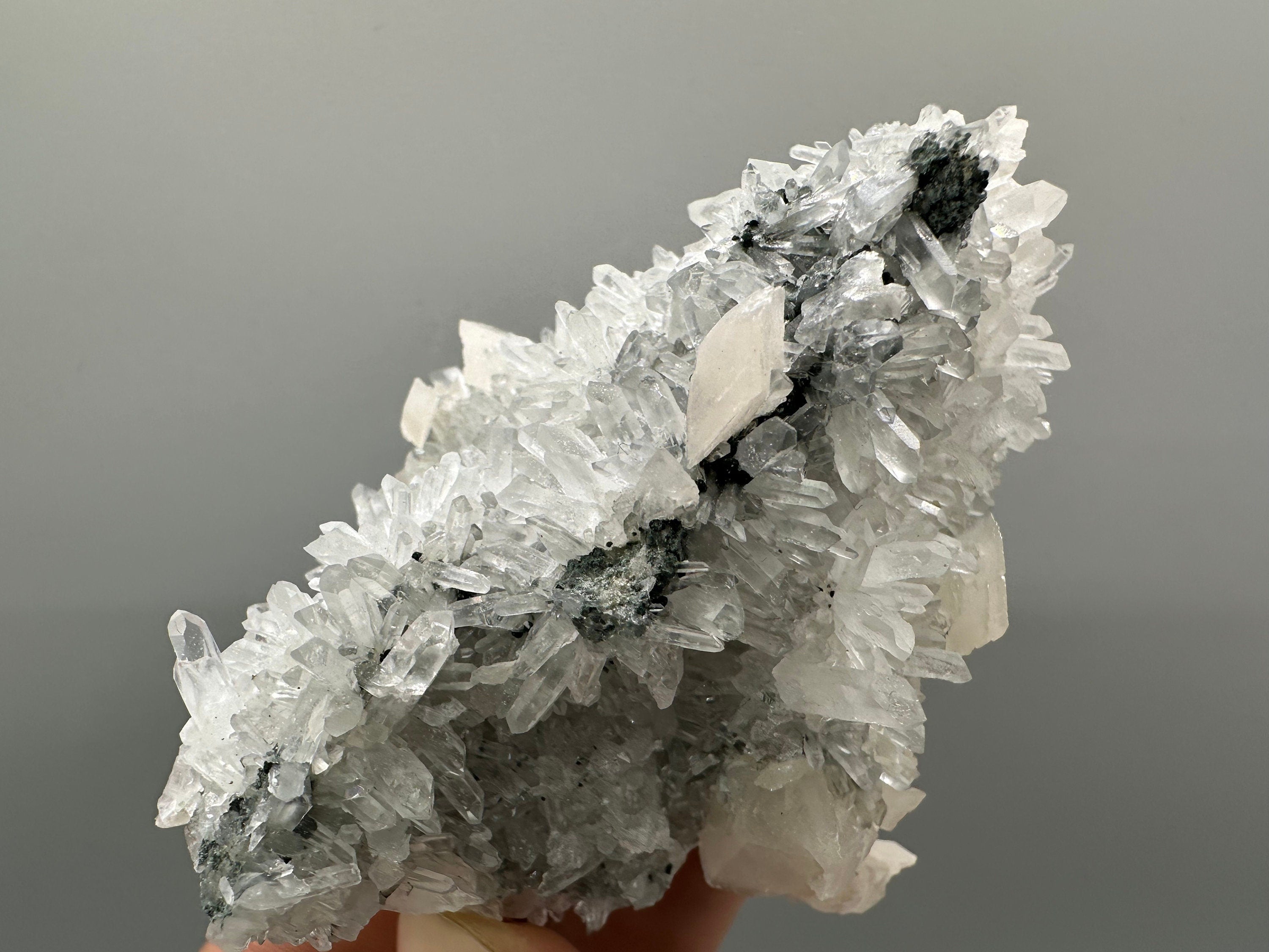 Calcite on Quartz with Chlorite: Natural Crystal Home Decor, Borieva Mine