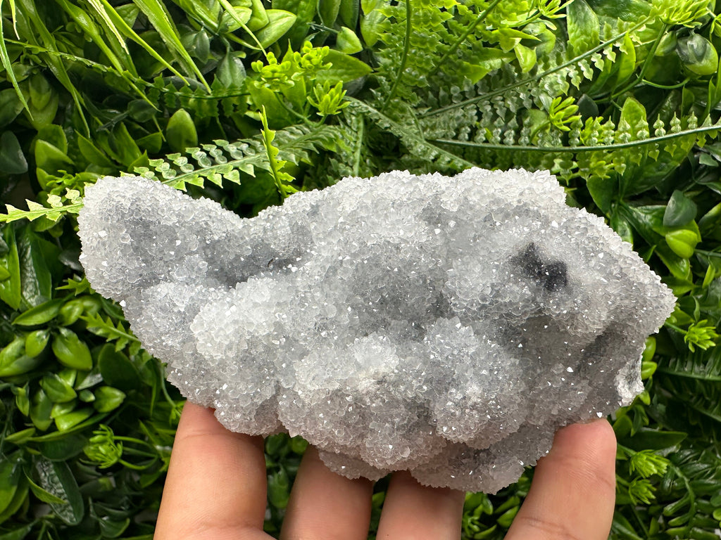 Blue Chalcedony Quartz Cluster, Chlorite Inclusions, Bulgaria Crystal Decor
