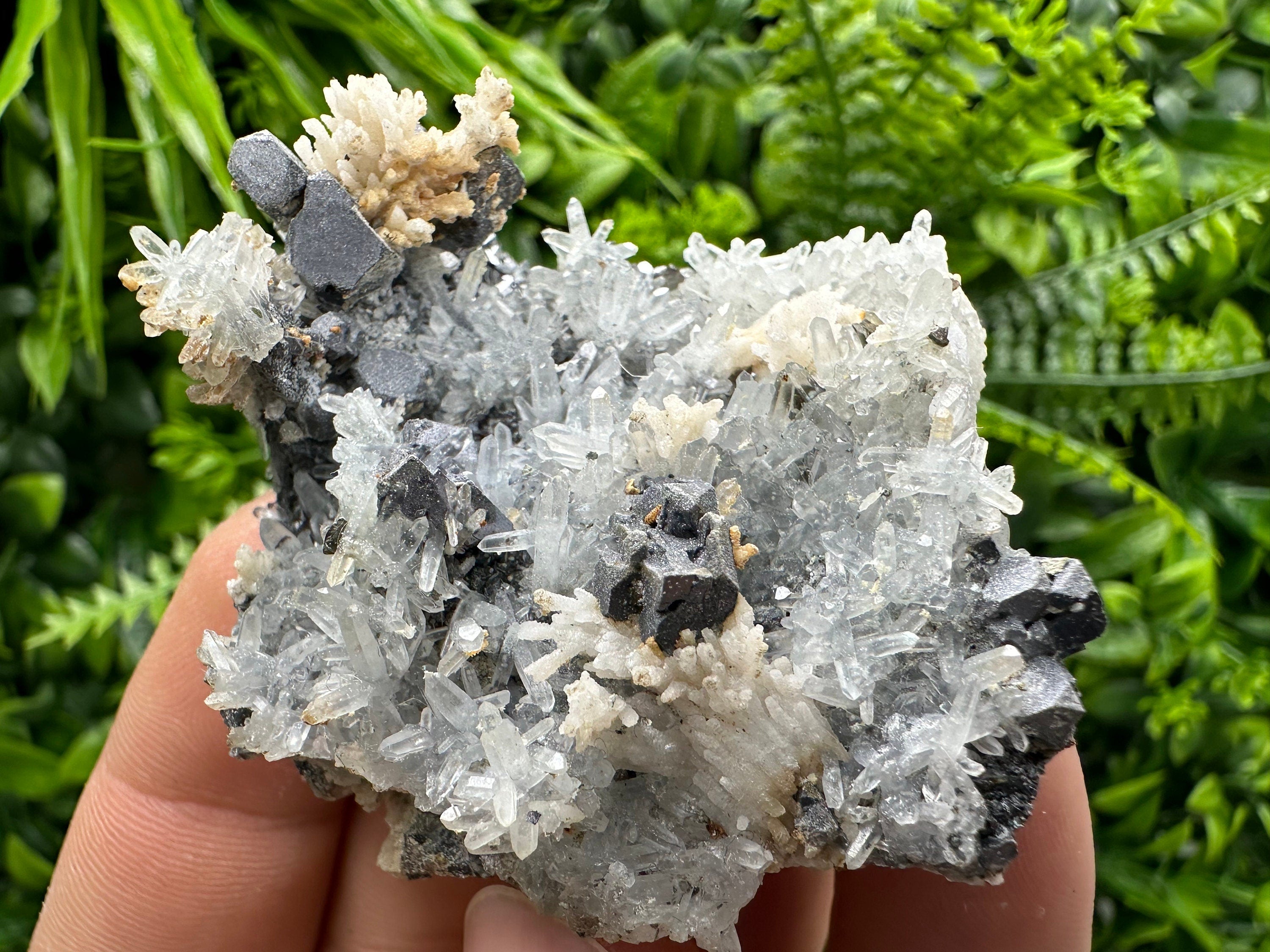 Galena Sphalerite Calcite on Quartz Cluster, Bulgaria Mineral Specimen